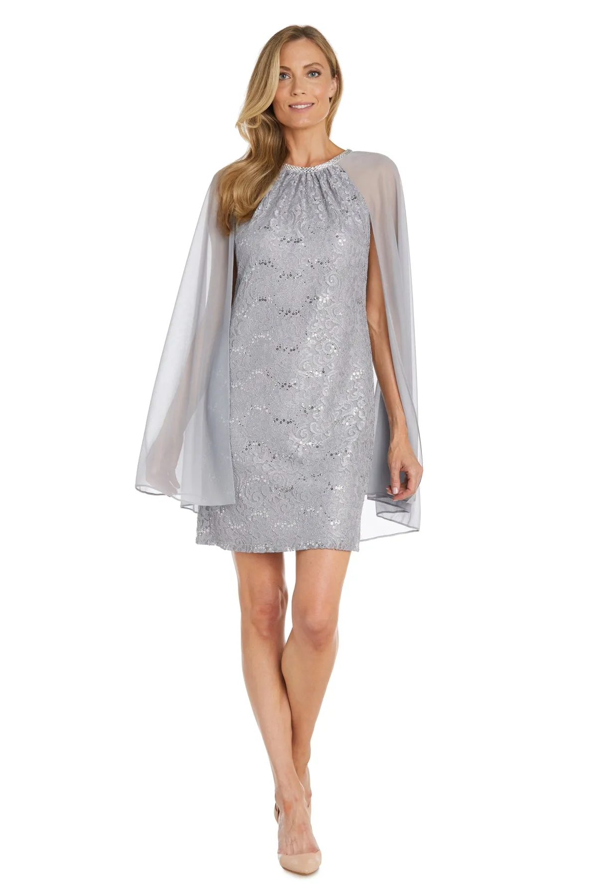 Glitter Lace Cape Cocktail Dress - Petite sold by R&M Richards