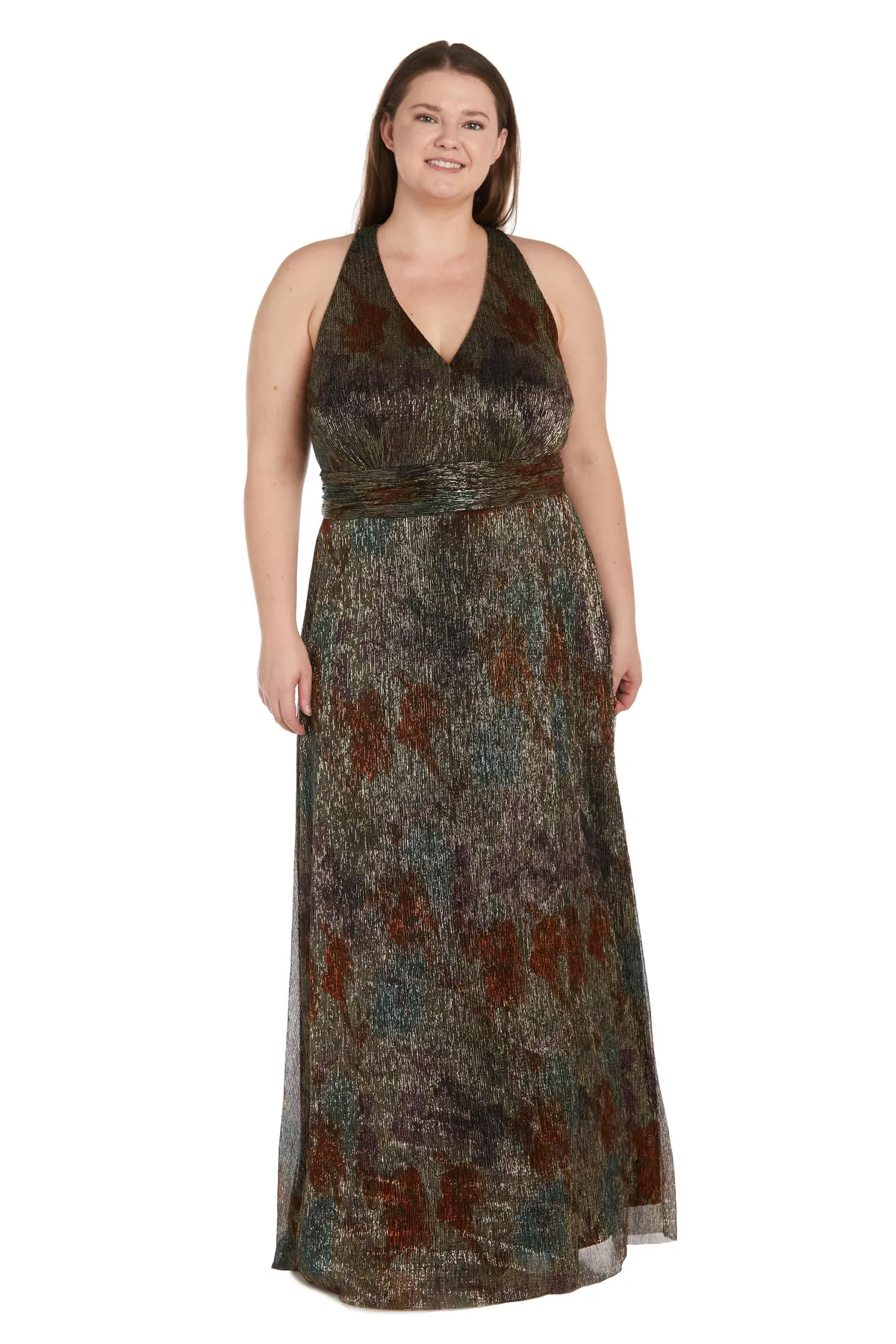 Long Printed Metallic Evening Gown - Plus sold by R&M Richards