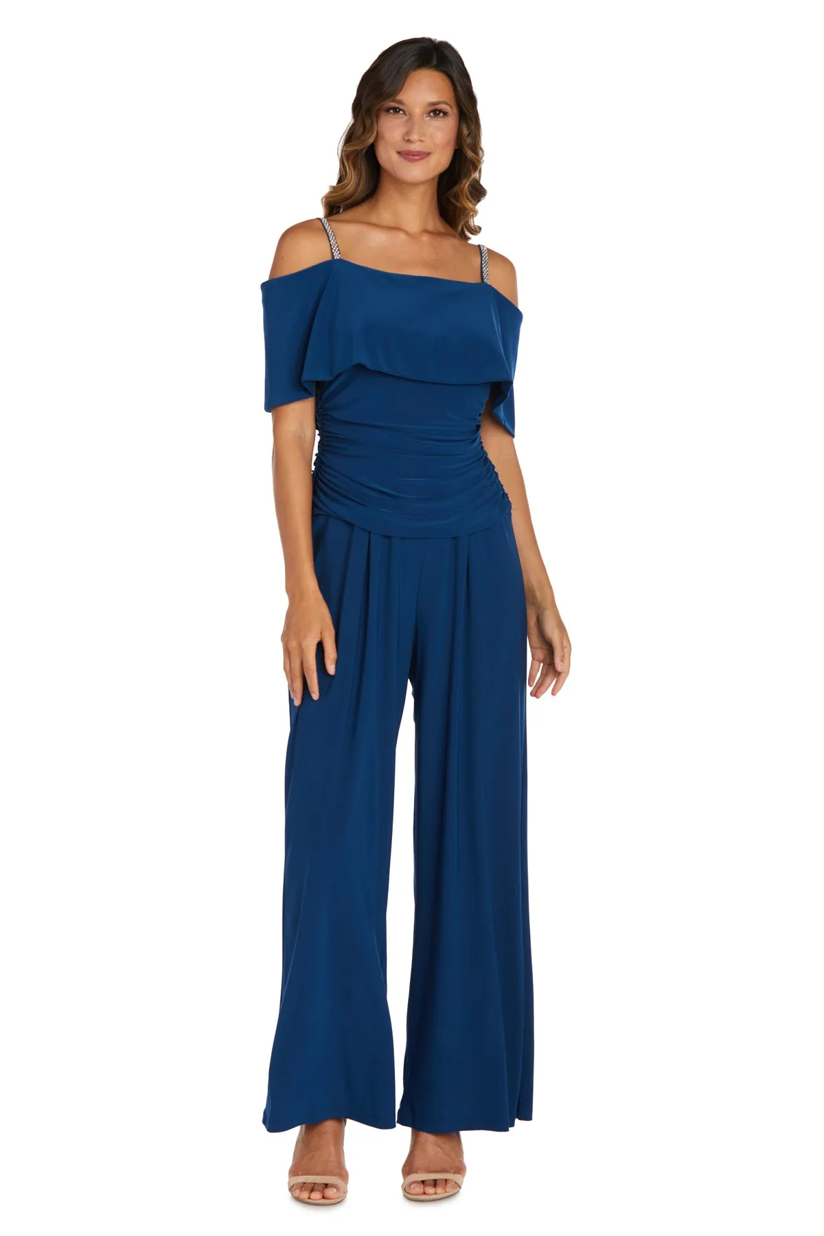 Off the Shoulder Jumpsuit with Ruched Bodice sold by R&M Richards
