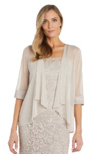 Lace Jacket Dress with Pearl Neck Trim sold by R&M Richards