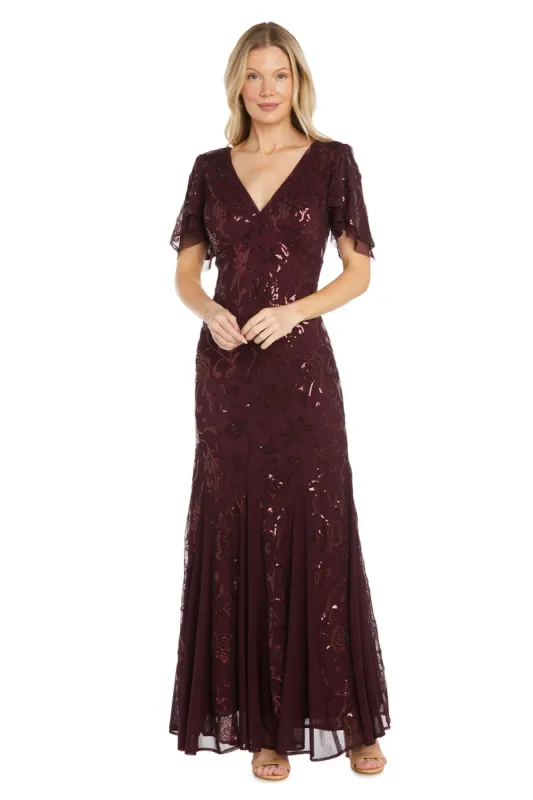 Floral Sequined Gown with Beautiful Underlay Flutter Sleeves sold by R&M Richards
