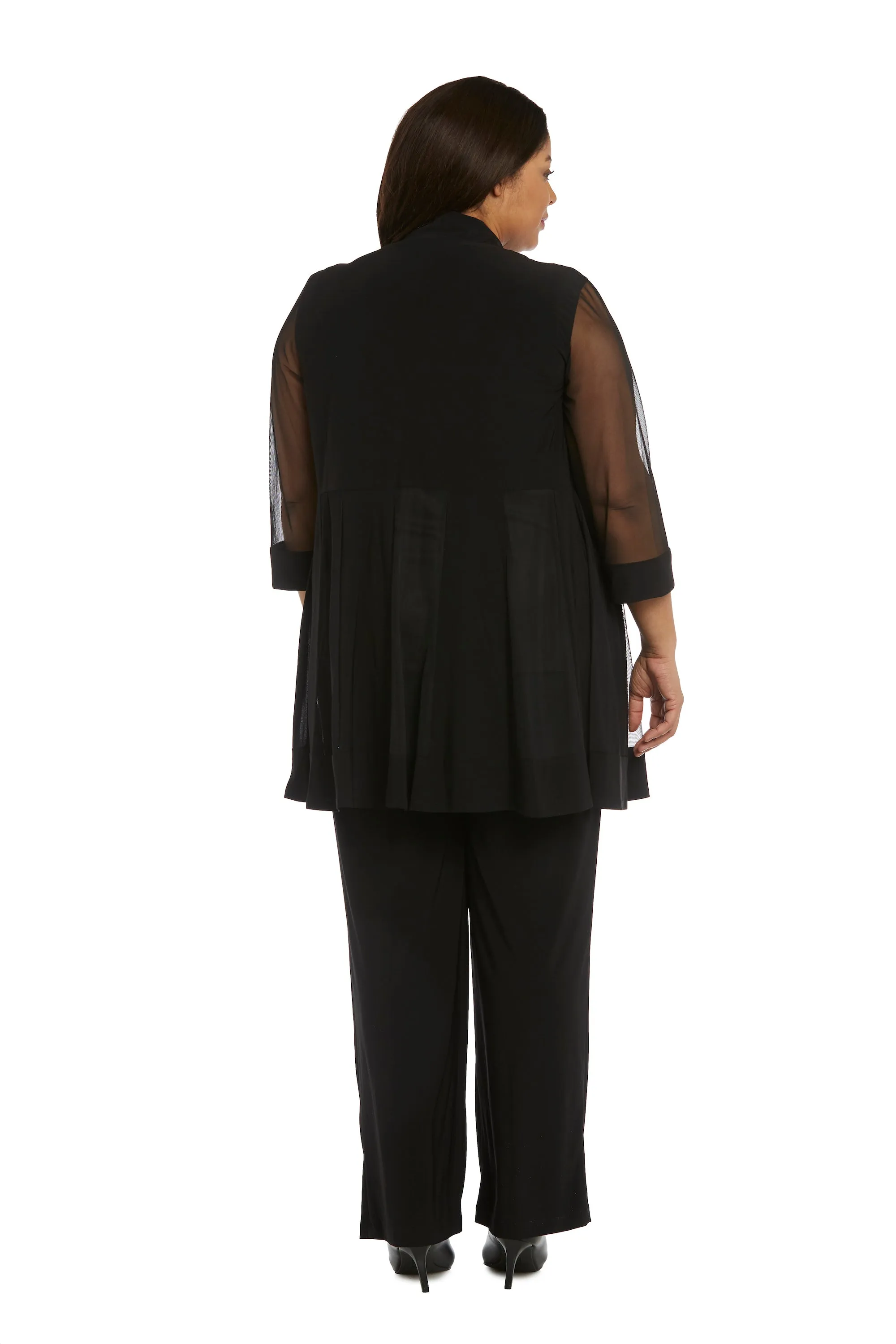 Three Piece Pantsuit With Sheer Sleeves and Neckline Beading - Plus sold by R&M Richards product image thumbnail 2