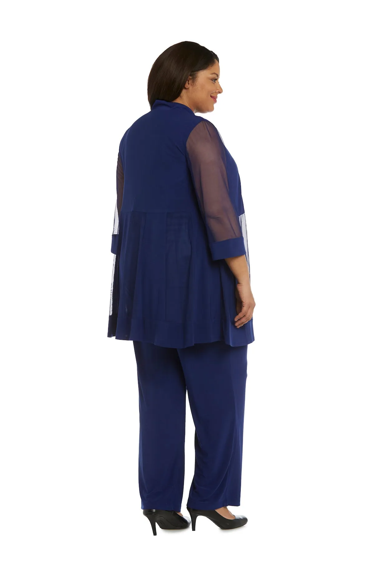 Three Piece Pantsuit With Sheer Sleeves and Neckline Beading - Plus sold by R&M Richards product image thumbnail 4
