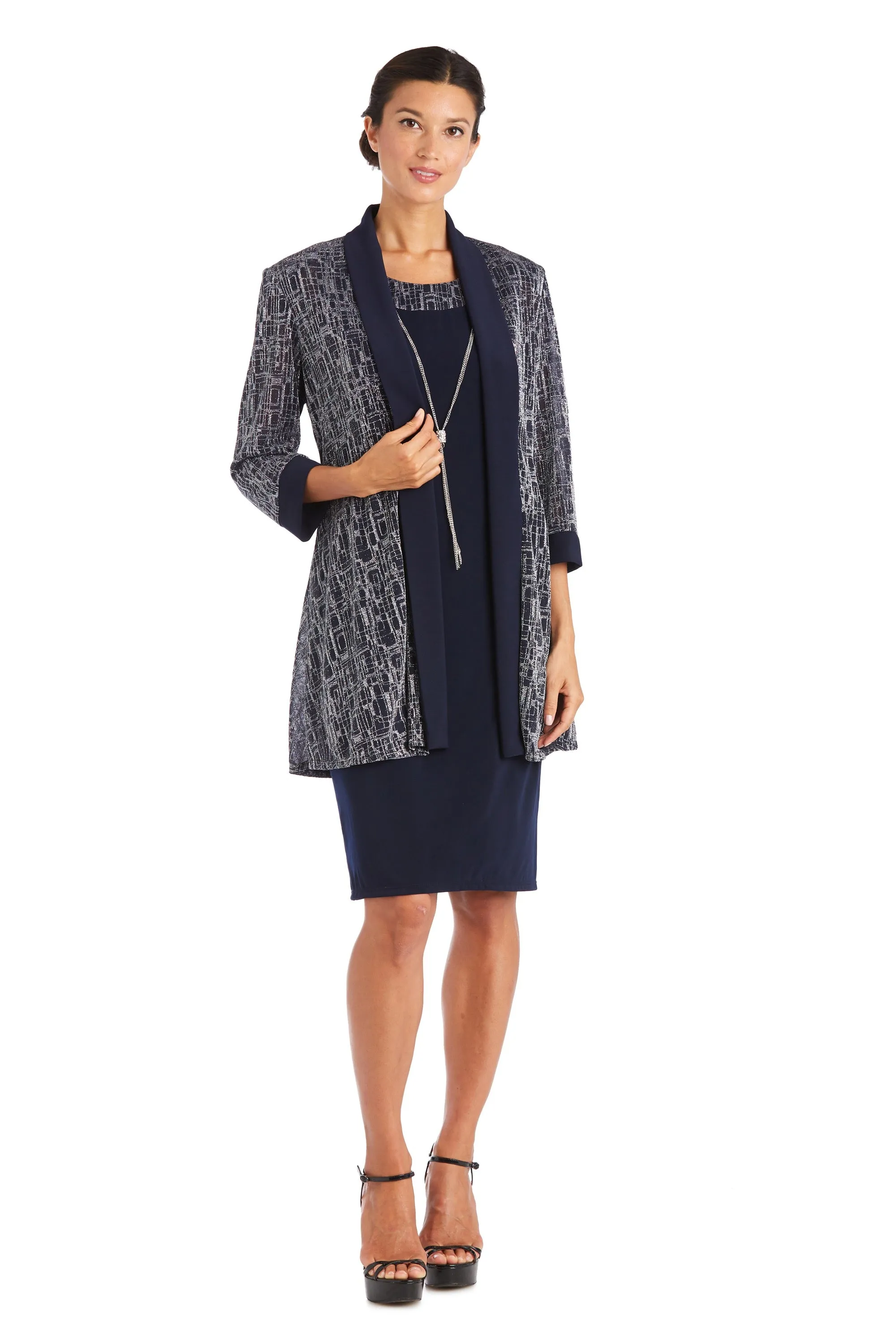 Two Piece Metallic Knit Jacket Dress - Petite sold by R&M Richards