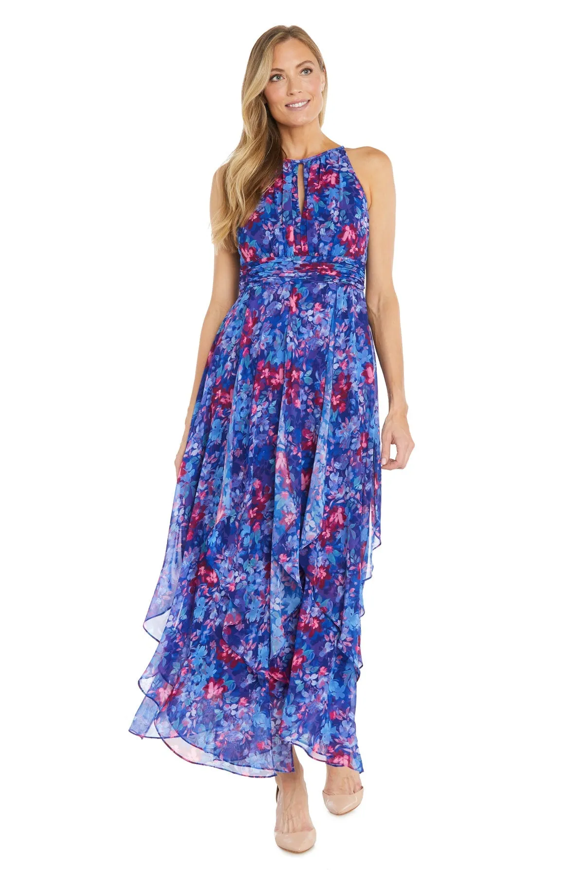 Long Printed Chiffon Dress with halter Neckline - Petite sold by R&M Richards