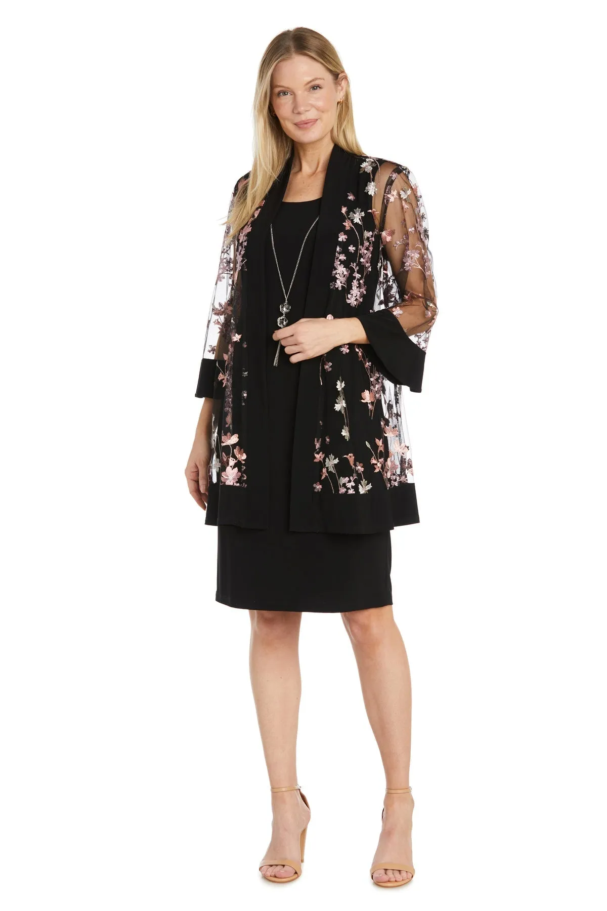 Floral Embroidered Mesh Jacket Dress - Petite sold by R&M Richards