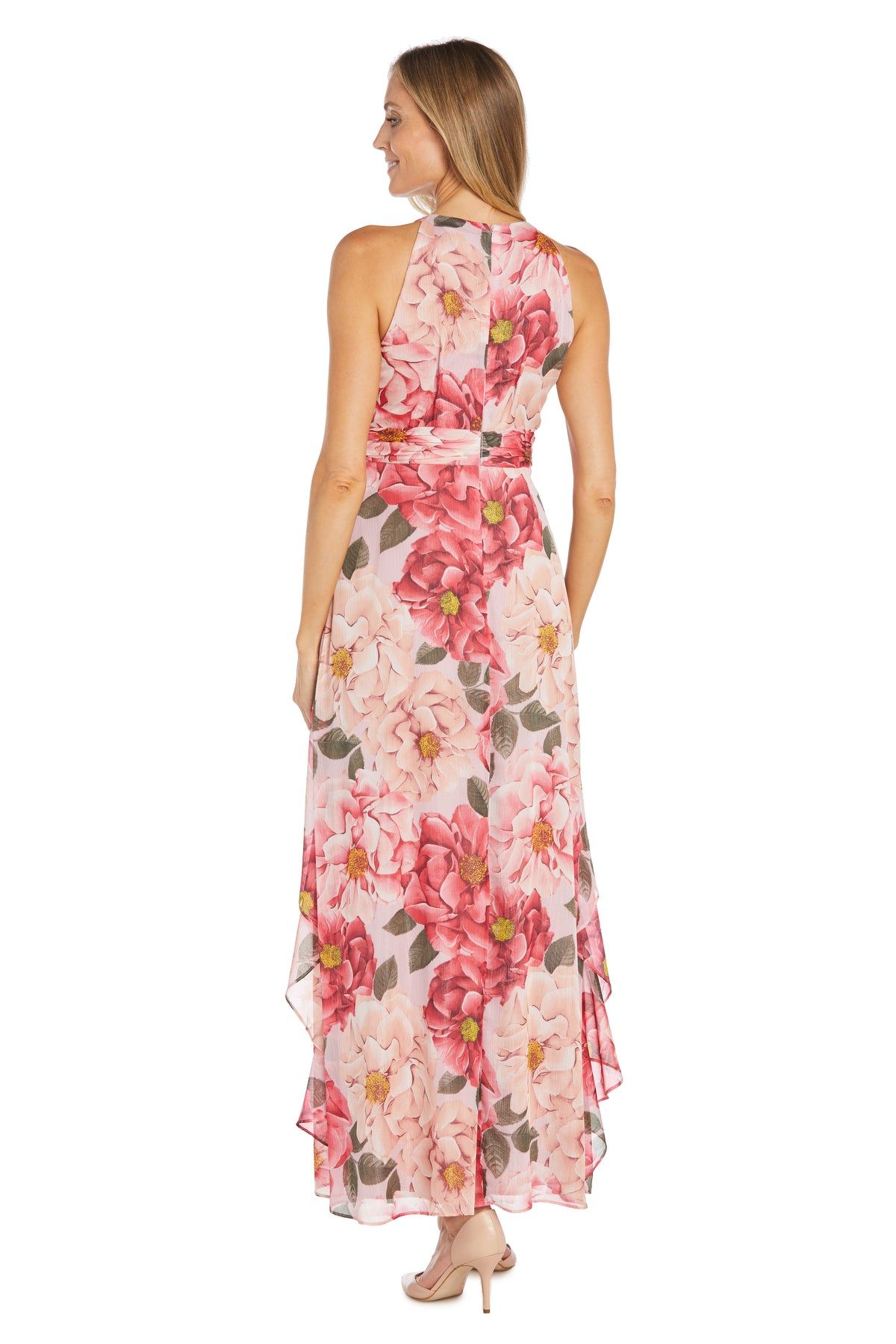 Long Printed Floral Dress with Halter Neckline and Ruffle Skirt sold by R&M Richards product image thumbnail 2