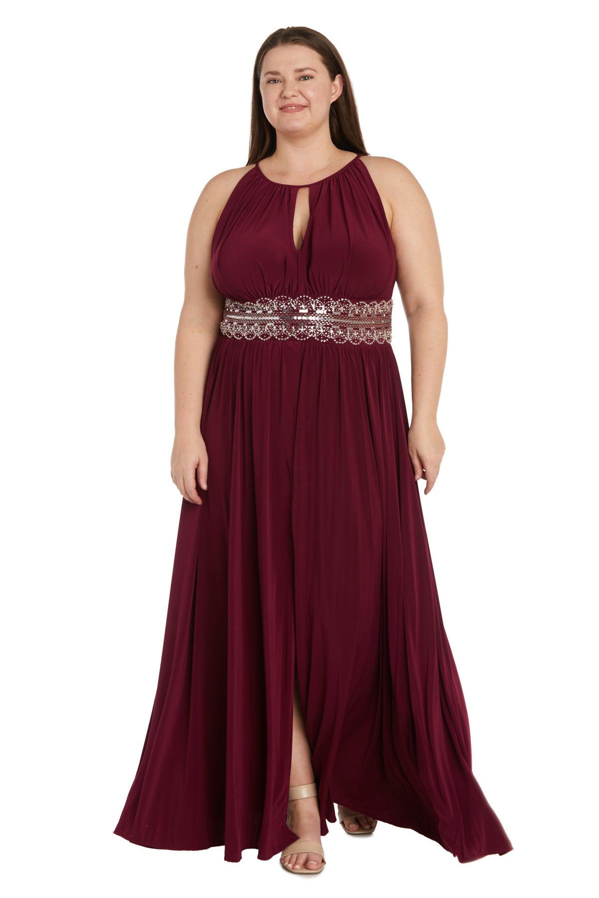 Sleeveless Long Gown With Beaded Waist - Plus sold by R&M Richards