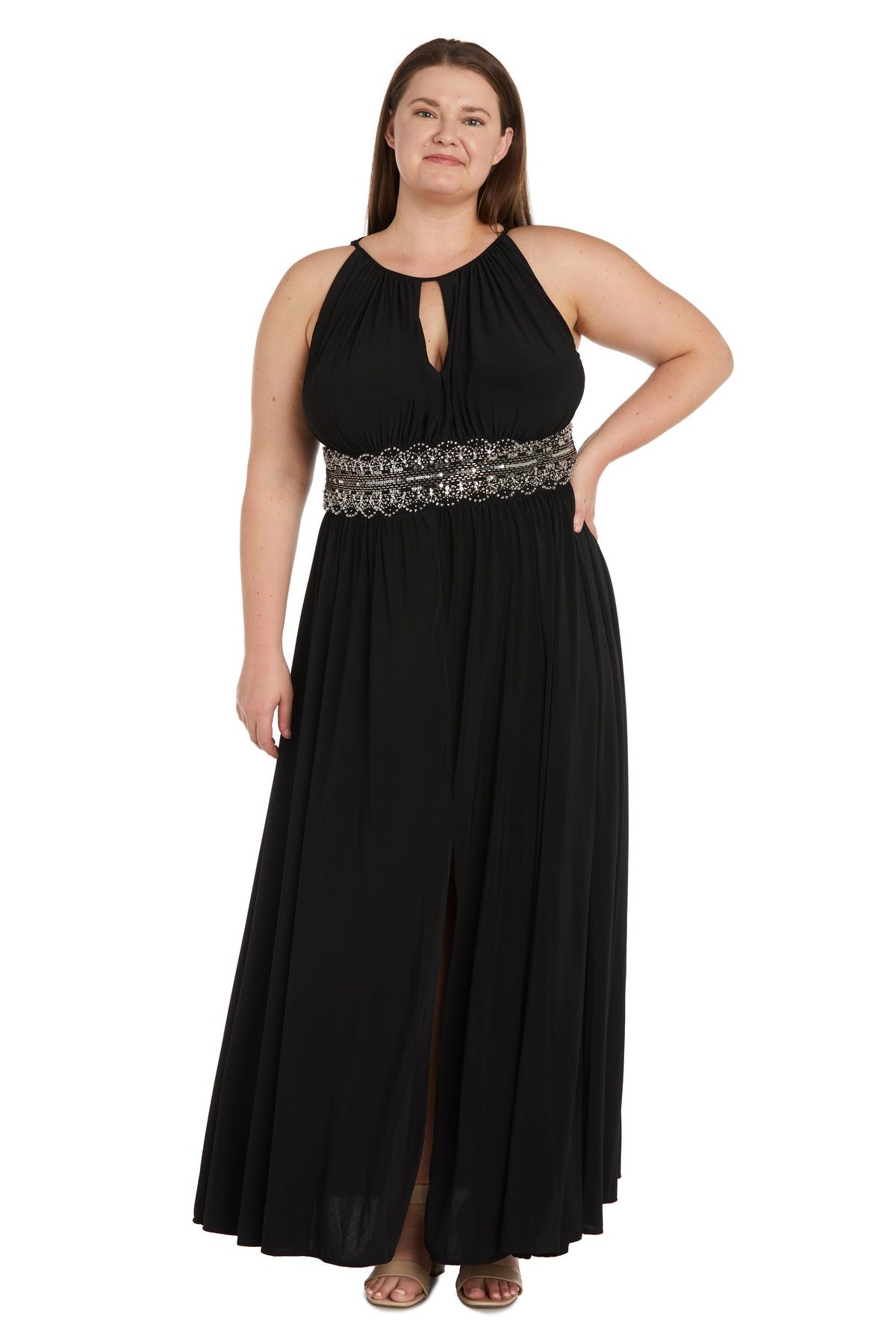 Sleeveless Long Gown With Beaded Waist - Plus sold by R&M Richards product image thumbnail 4