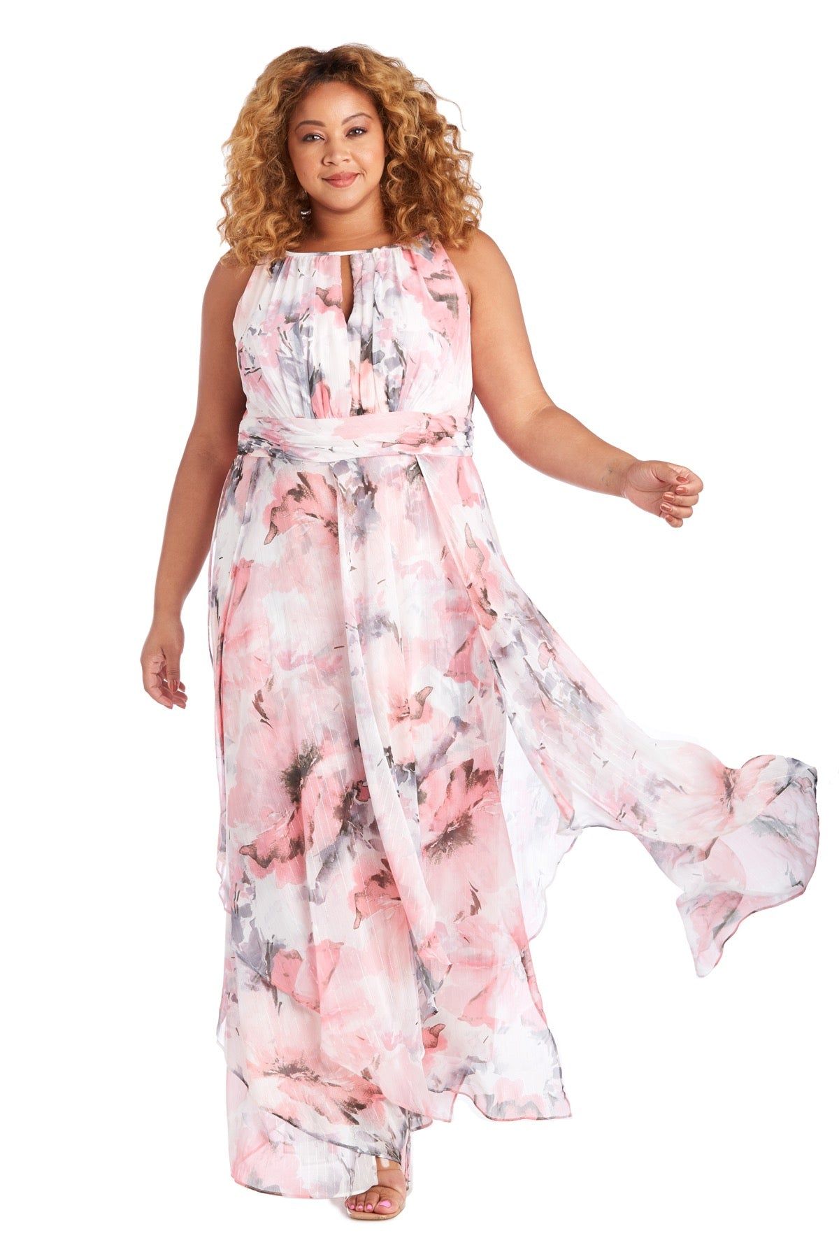 Long Halter Sheer Printed Chiffon Maxi Dress - Plus sold by R&M Richards