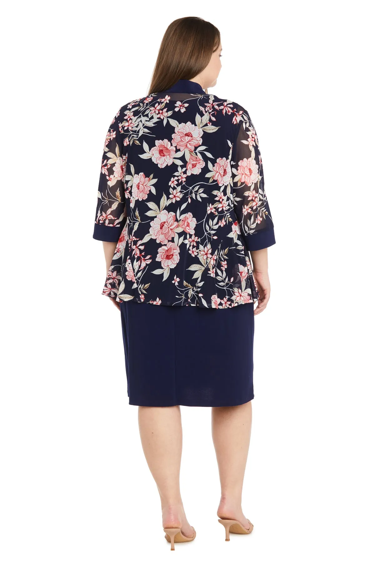 Navy/Coral Printed Jacket Dress - Plus sold by R&M Richards product image thumbnail 2
