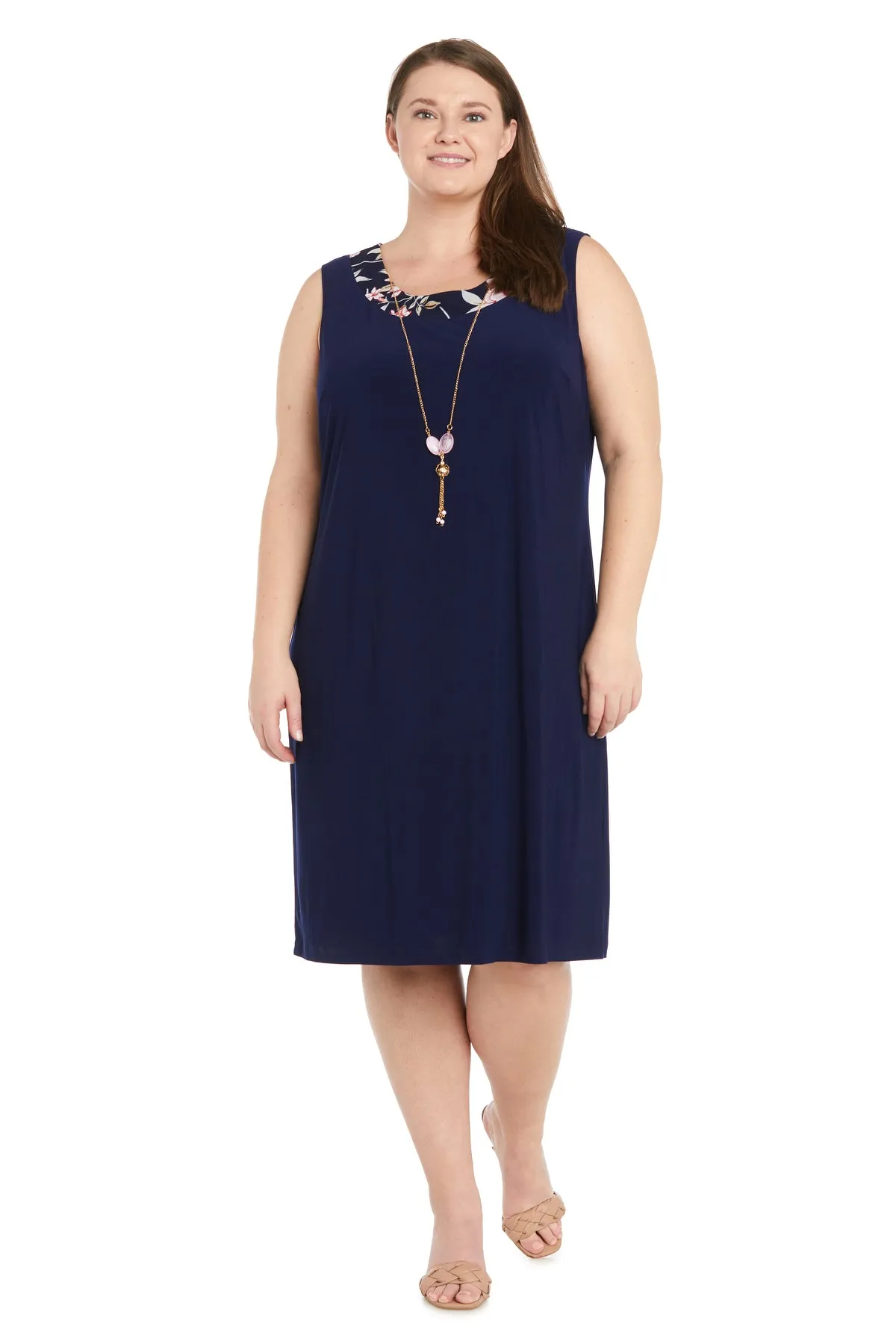 Navy/Coral Printed Jacket Dress - Plus sold by R&M Richards product image thumbnail 3