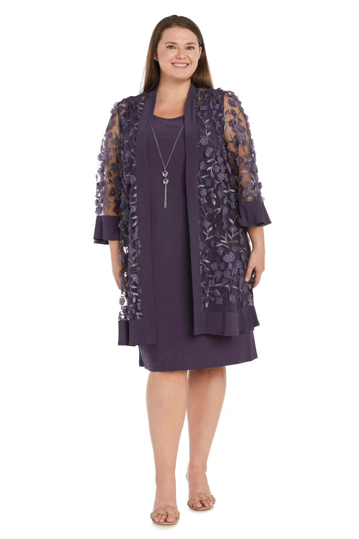 Floral Dress and Jacket Set with Built In Necklace - Plus sold by R&M Richards