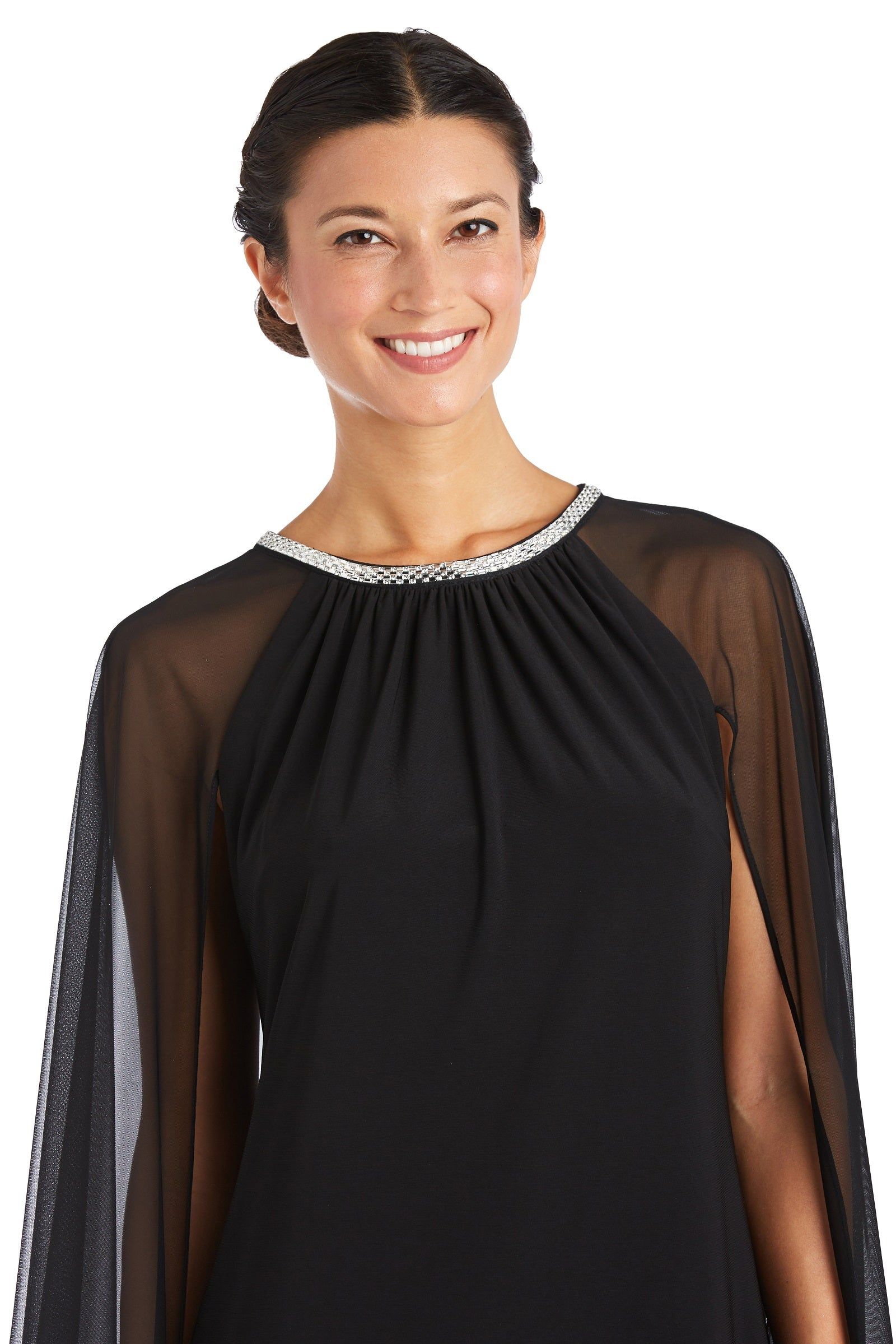 Chiffon Dress with Rhinestone Neckline and Sheer Capelet - Petite sold by R&M Richards product image thumbnail 3