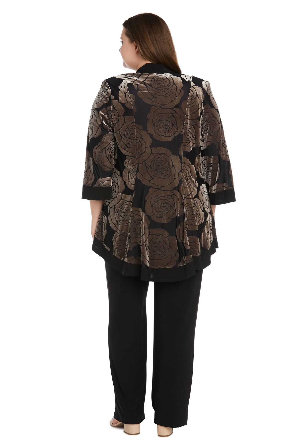 Three-Piece Power Mesh Velvet Jacket and Pant Set with Attached Necklace - Plus sold by R&M Richards product image thumbnail 7
