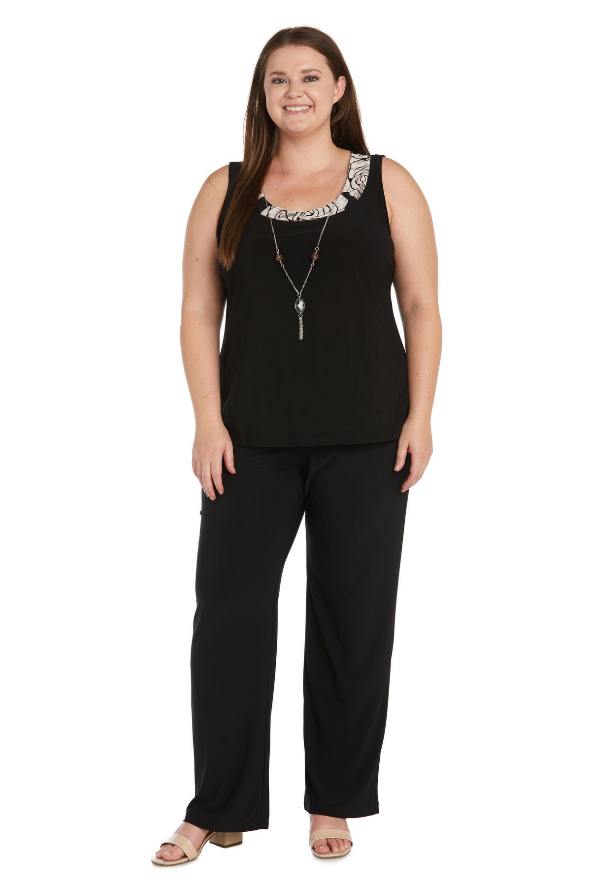 Three-Piece Power Mesh Velvet Jacket and Pant Set with Attached Necklace - Plus sold by R&M Richards product image thumbnail 8