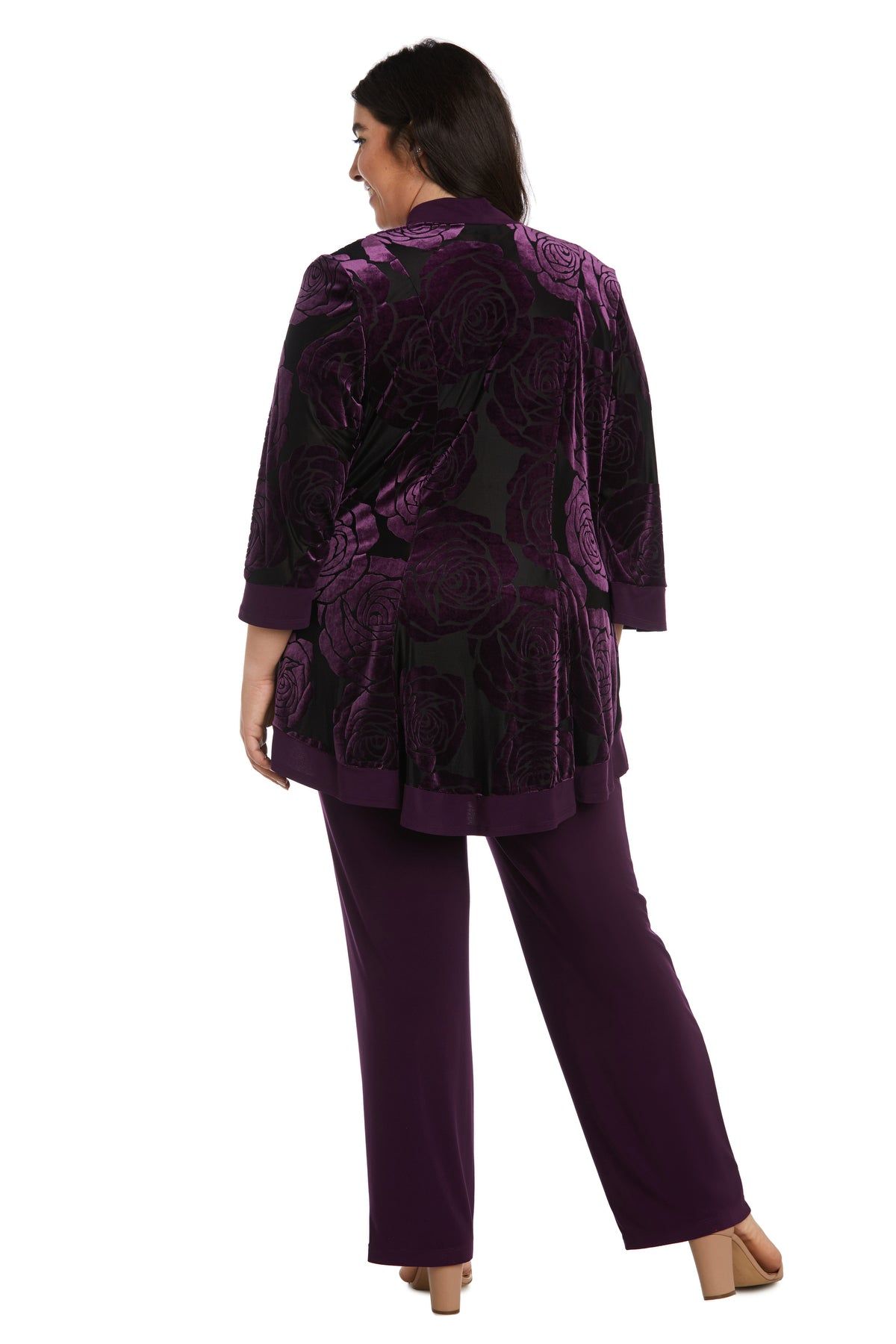 Three-Piece Power Mesh Velvet Jacket and Pant Set with Attached Necklace - Plus sold by R&M Richards product image thumbnail 2