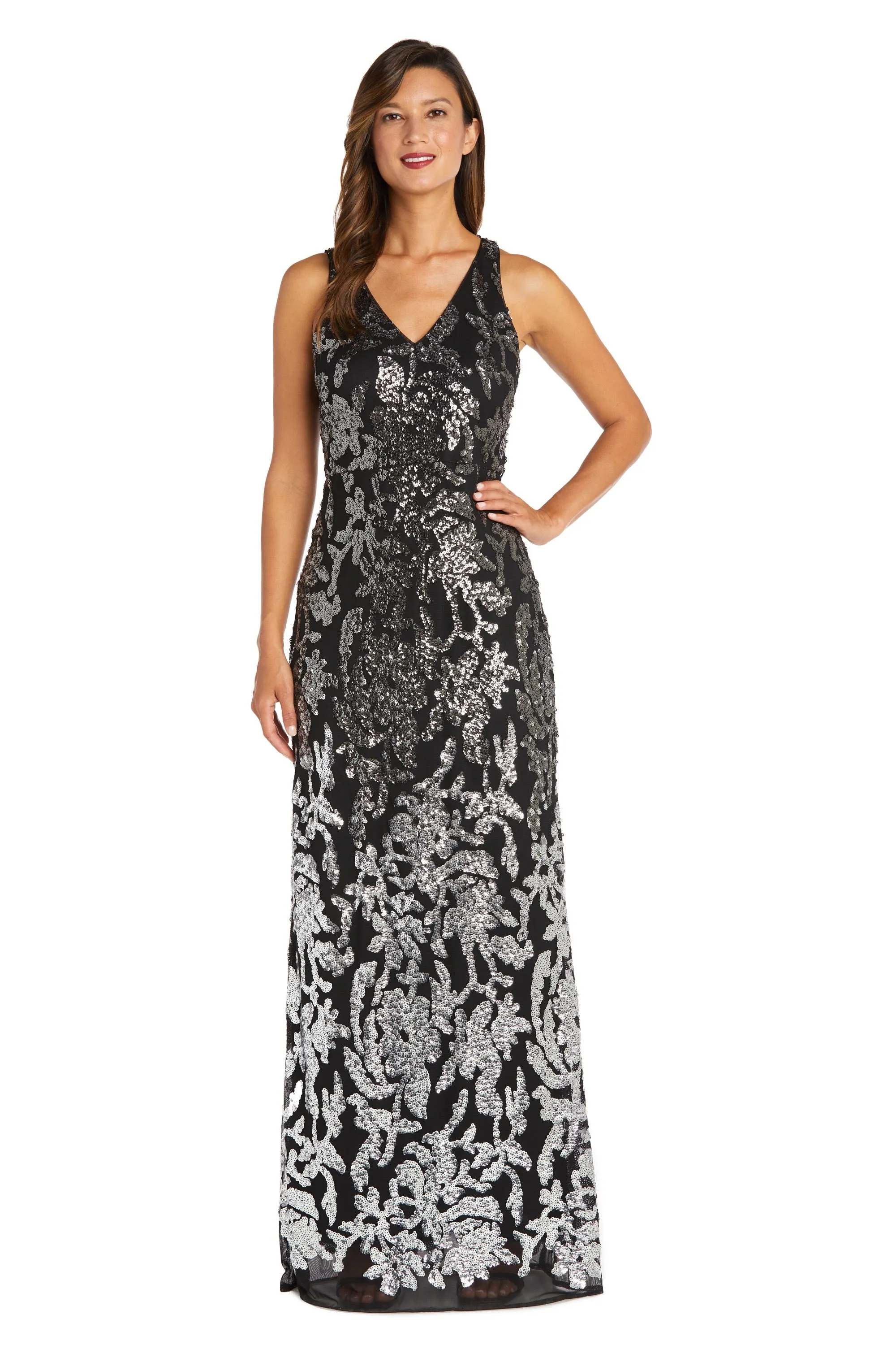 Front and Back Ombre Embellished Sequin Column Dress - Petite sold by R&M Richards