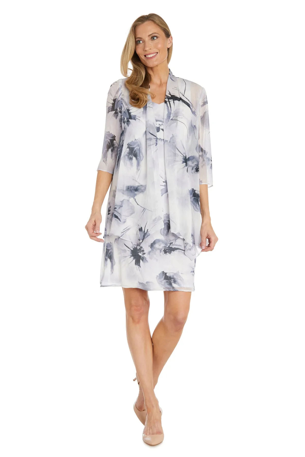 Black and White Floral Printed Jacket Dress sold by R&M Richards