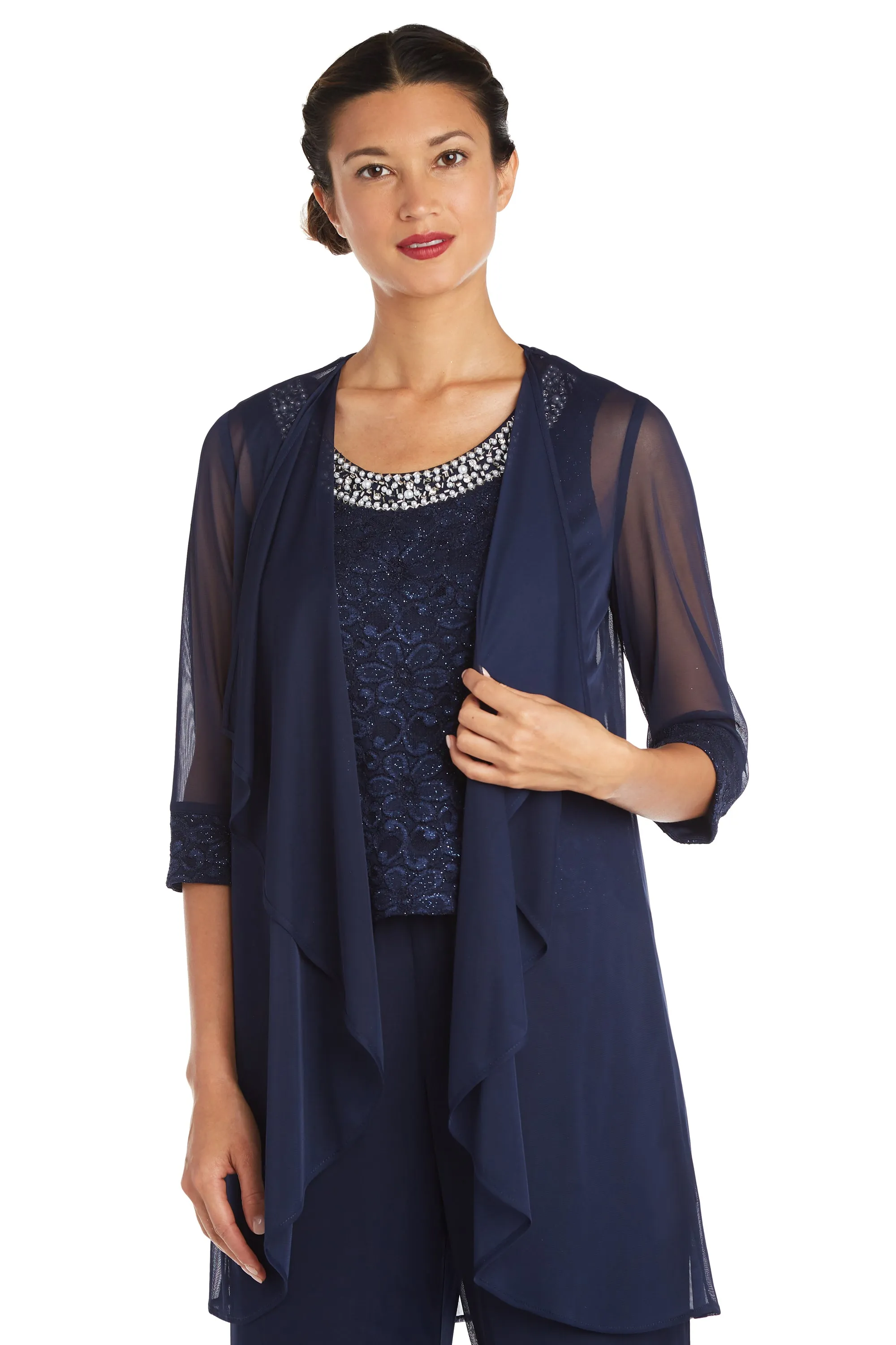 Pearl Detailed Tank Top and Pant Set with Matching Sheer Jacket - Petite sold by R&M Richards product image thumbnail 5