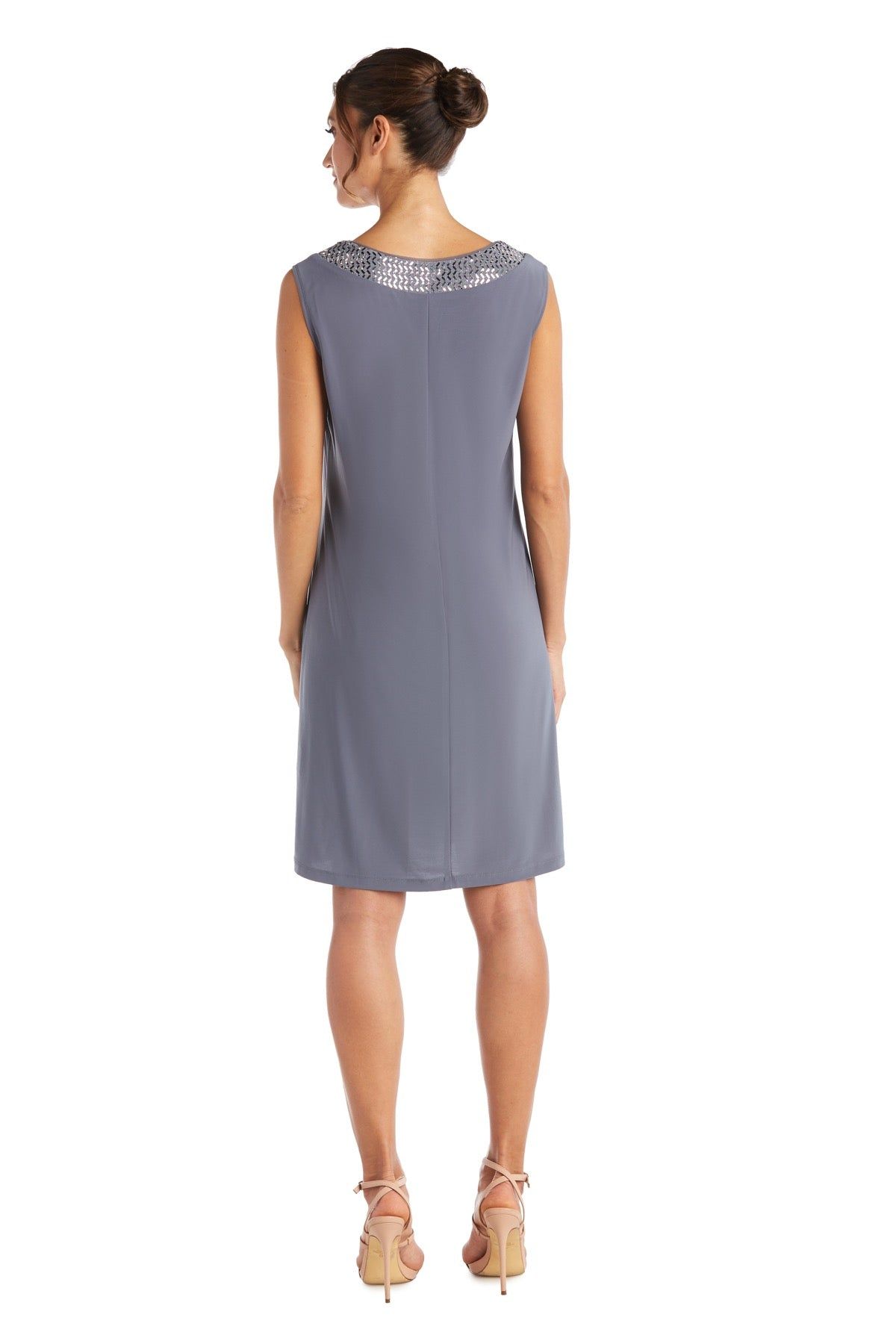 Two Piece Dress with Metallic Pattern Neckline and Jacket with Sheer Sleeves - Petite sold by R&M Richards product image thumbnail 4