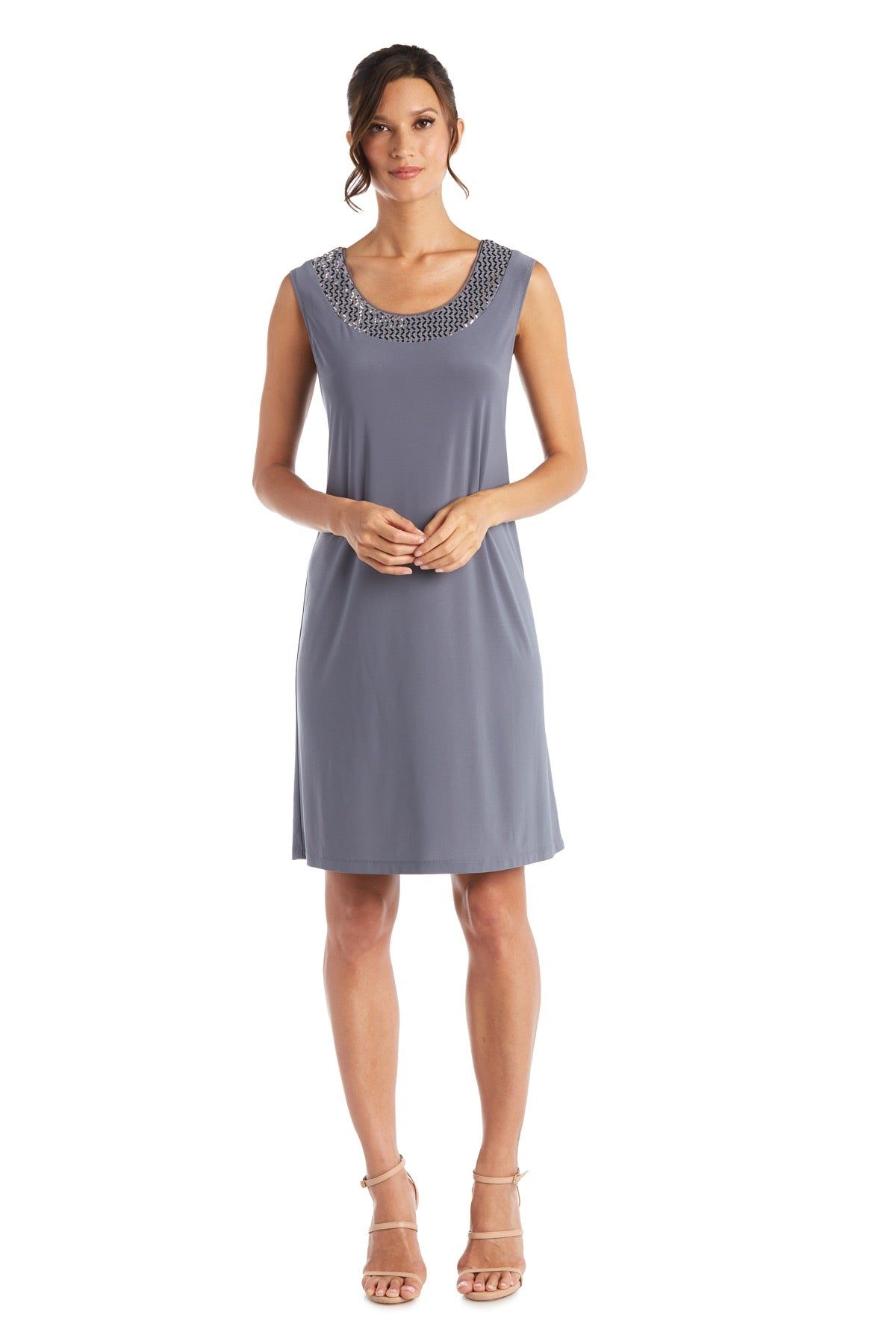 Two Piece Dress with Metallic Pattern Neckline and Jacket with Sheer Sleeves - Petite sold by R&M Richards product image thumbnail 3