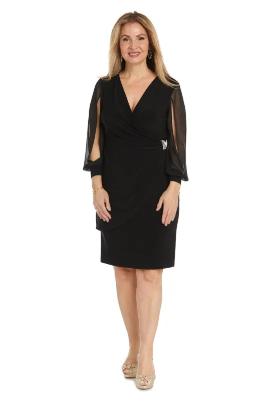 Cocktail Dress With Sheer Balloon Sleeves and Slit Detail sold by R&M Richards