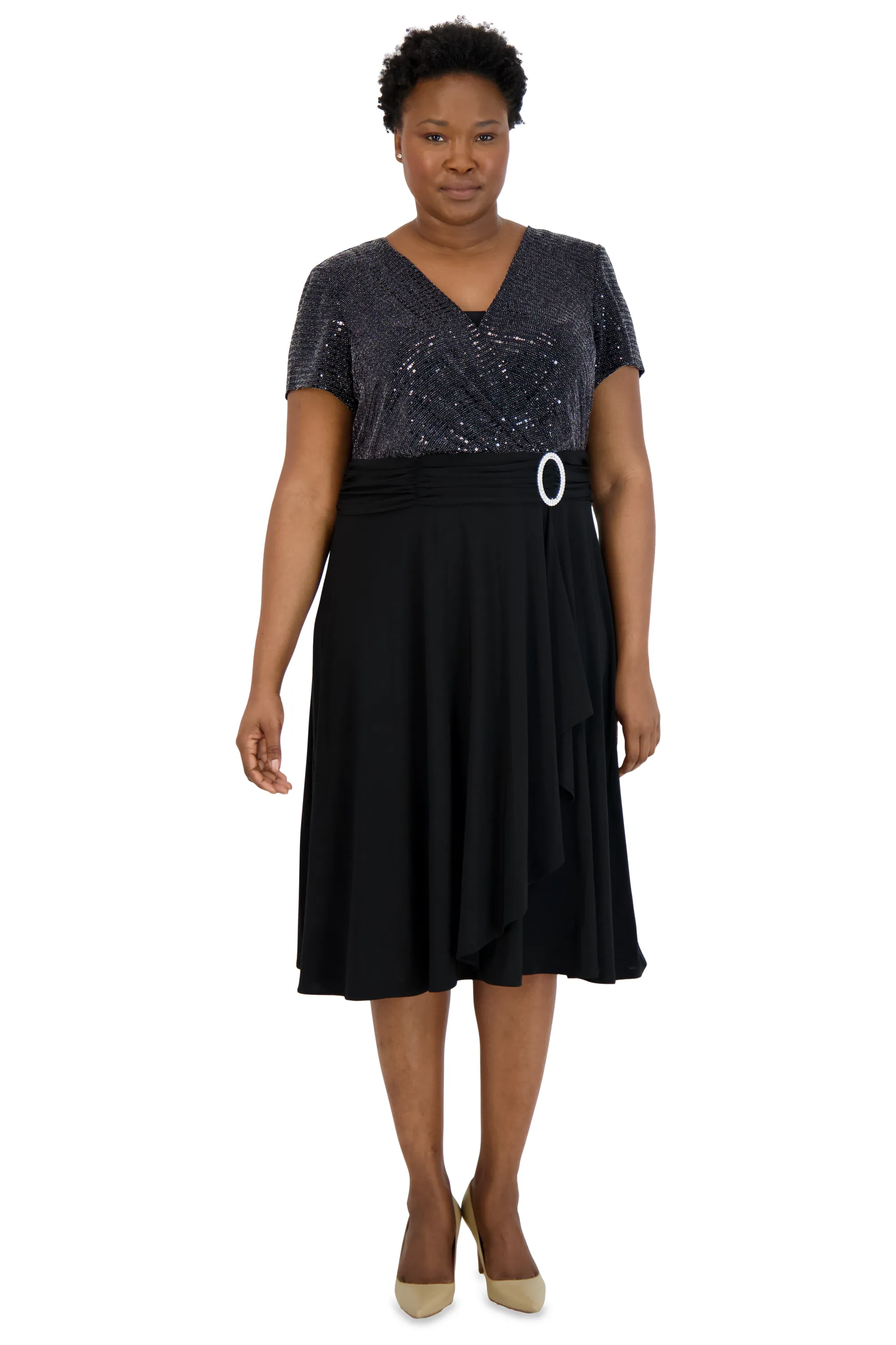 Cascade Wrap Dress with Rhinestone Buckle - Plus sold by R&M Richards product image thumbnail 4