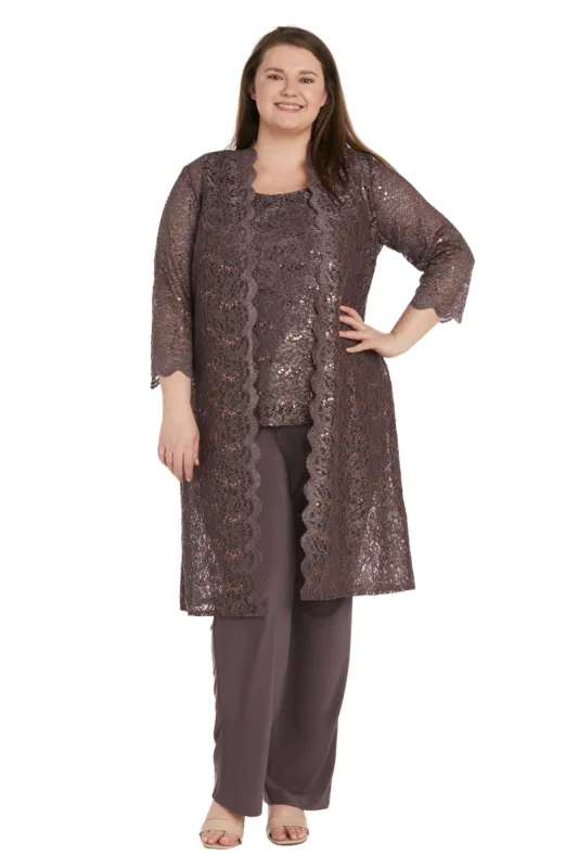 Metallic Lace Tank Top and Pant Set with Sheer Lace Jacket - Plus sold by R&M Richards