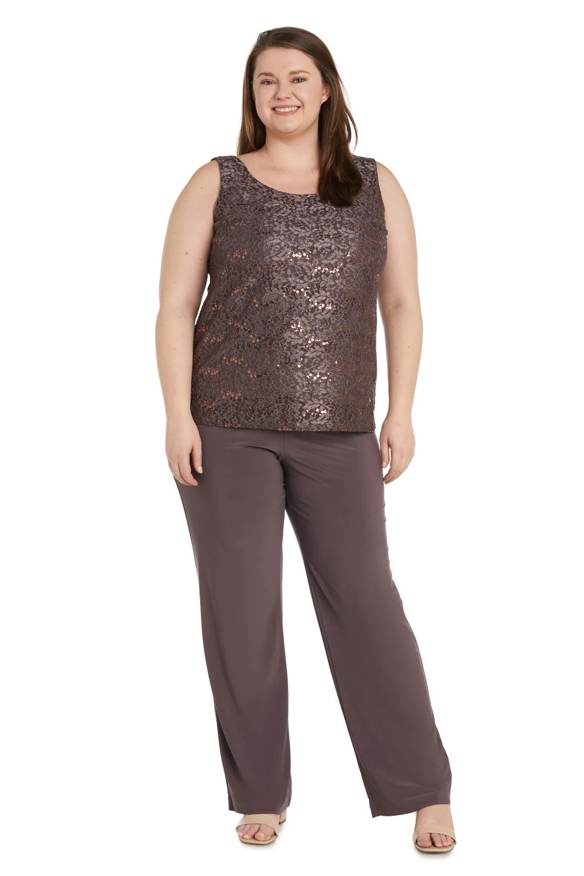 Metallic Lace Tank Top and Pant Set with Sheer Lace Jacket - Plus sold by R&M Richards product image thumbnail 3