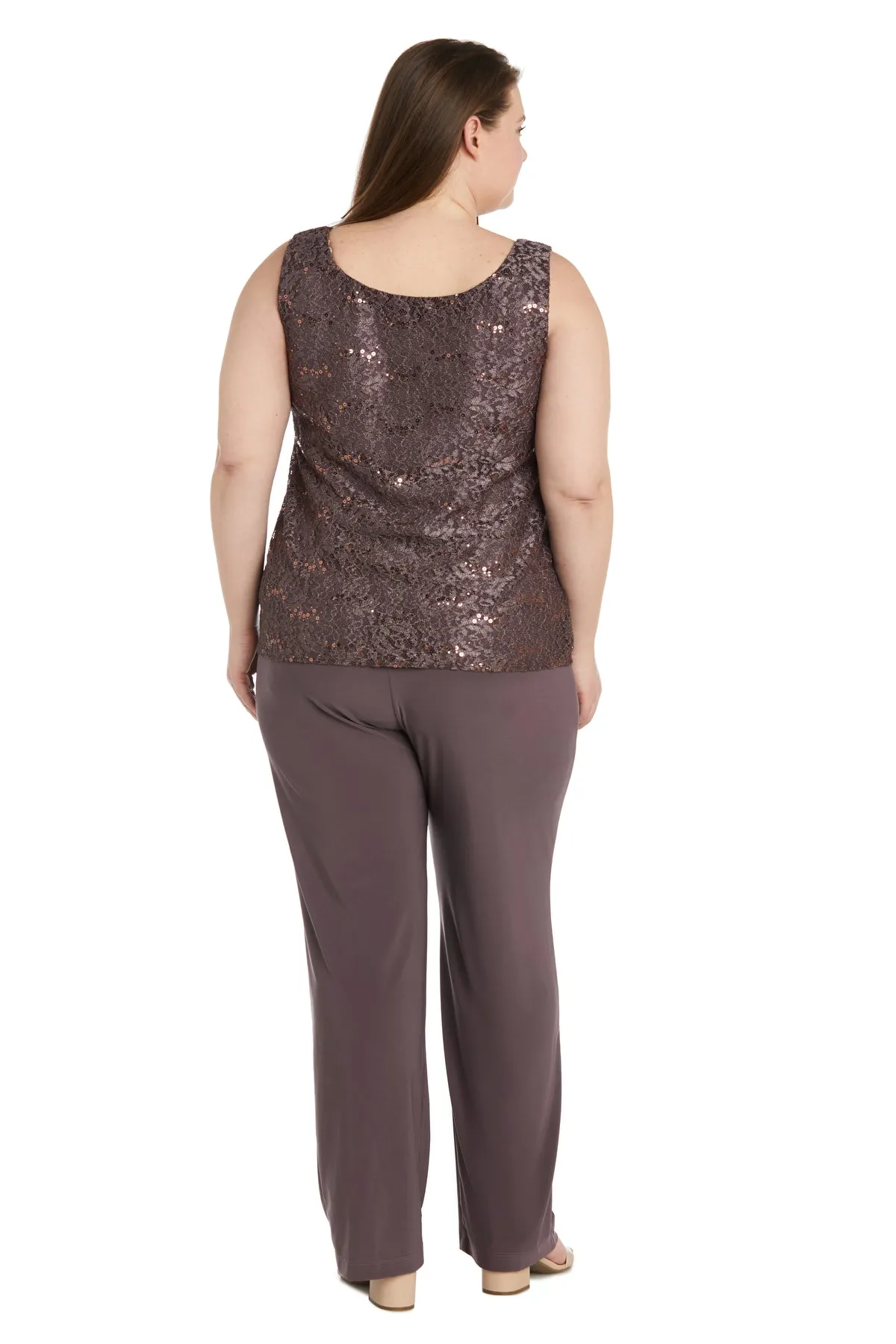 Metallic Lace Tank Top and Pant Set with Sheer Lace Jacket - Plus sold by R&M Richards product image thumbnail 4