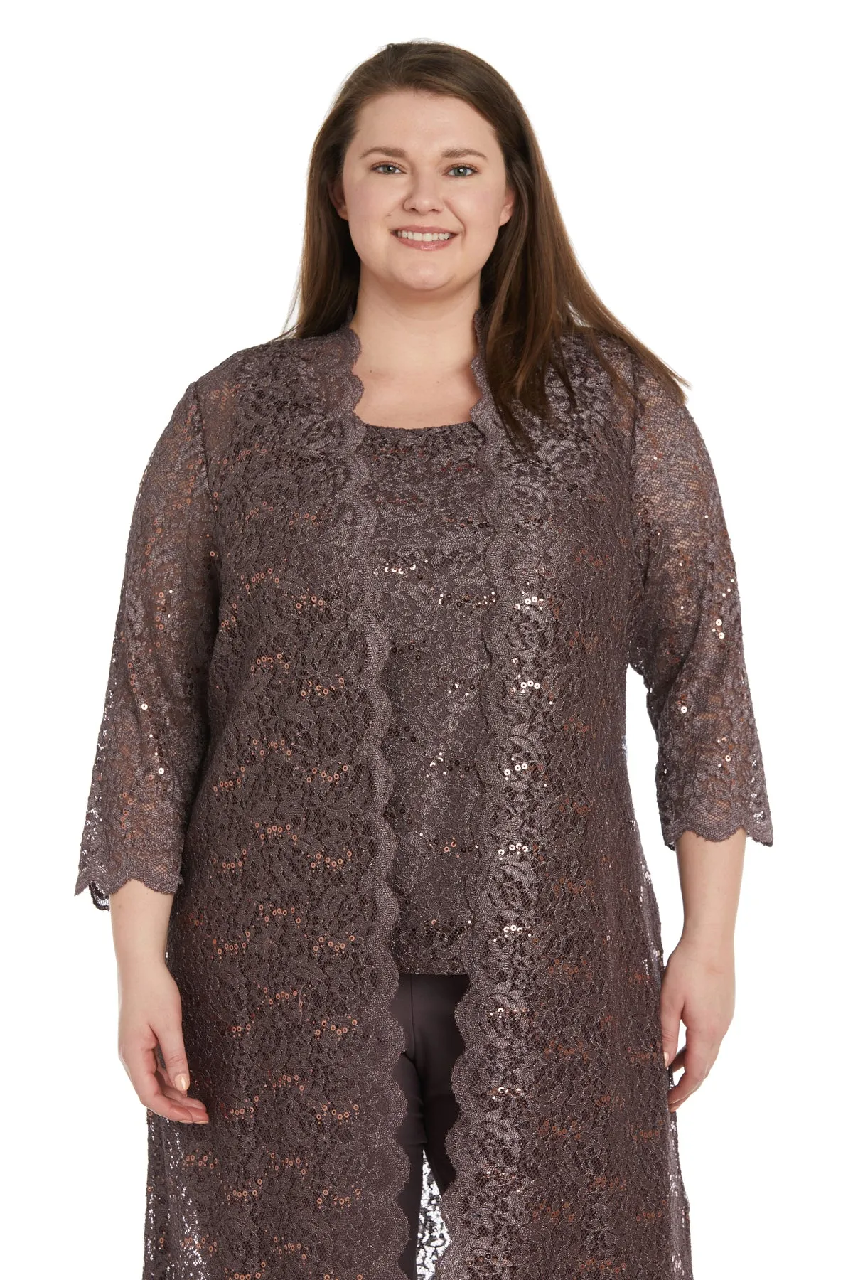 Metallic Lace Tank Top and Pant Set with Sheer Lace Jacket - Plus sold by R&M Richards product image thumbnail 5