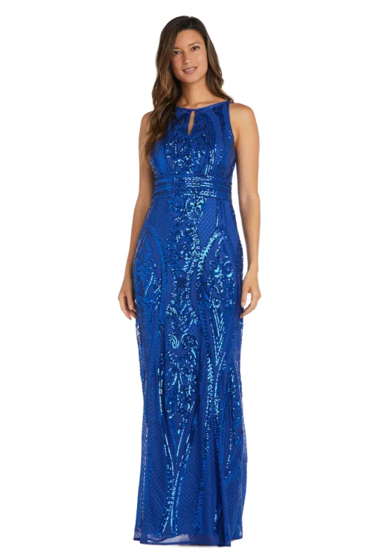 Long Sequin Beaded Keyhole Halter Dress - Petite sold by R&M Richards