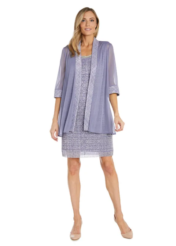 Pleated Jacket Dress With Metallic Sparkle Trim - Petite sold by R&M Richards
