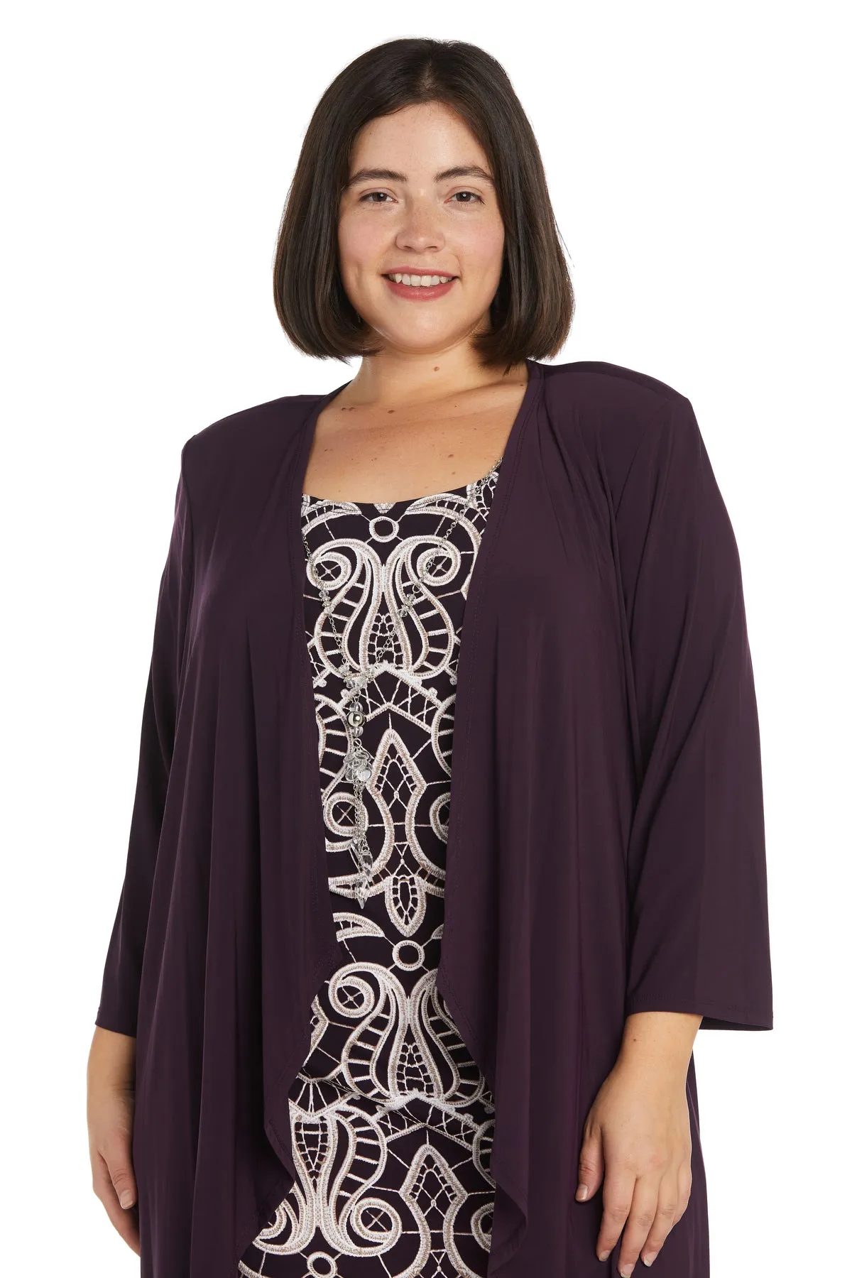 Two-Piece Printed Dress with Draped Cardigan - Plus sold by R&M Richards product image thumbnail 5