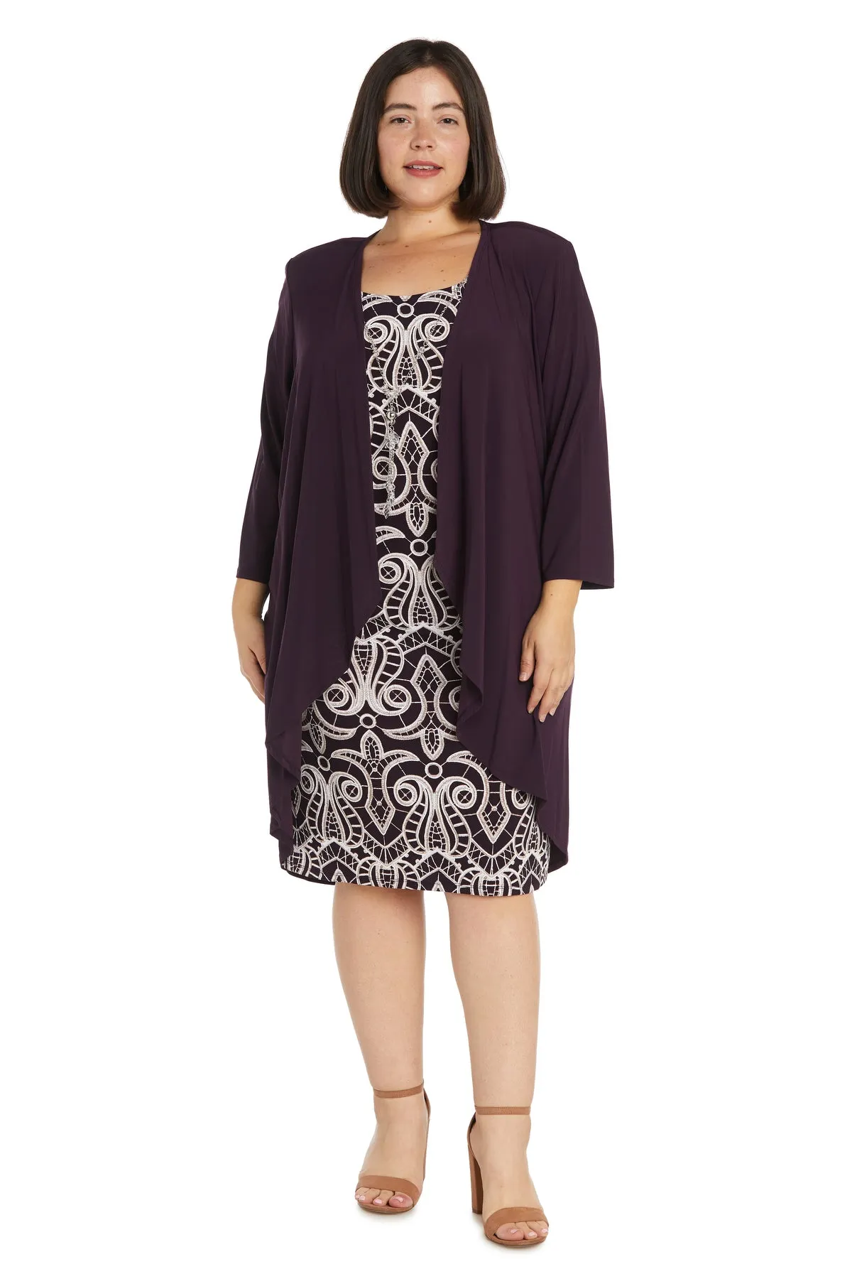 Two-Piece Printed Dress with Draped Cardigan - Plus sold by R&M Richards