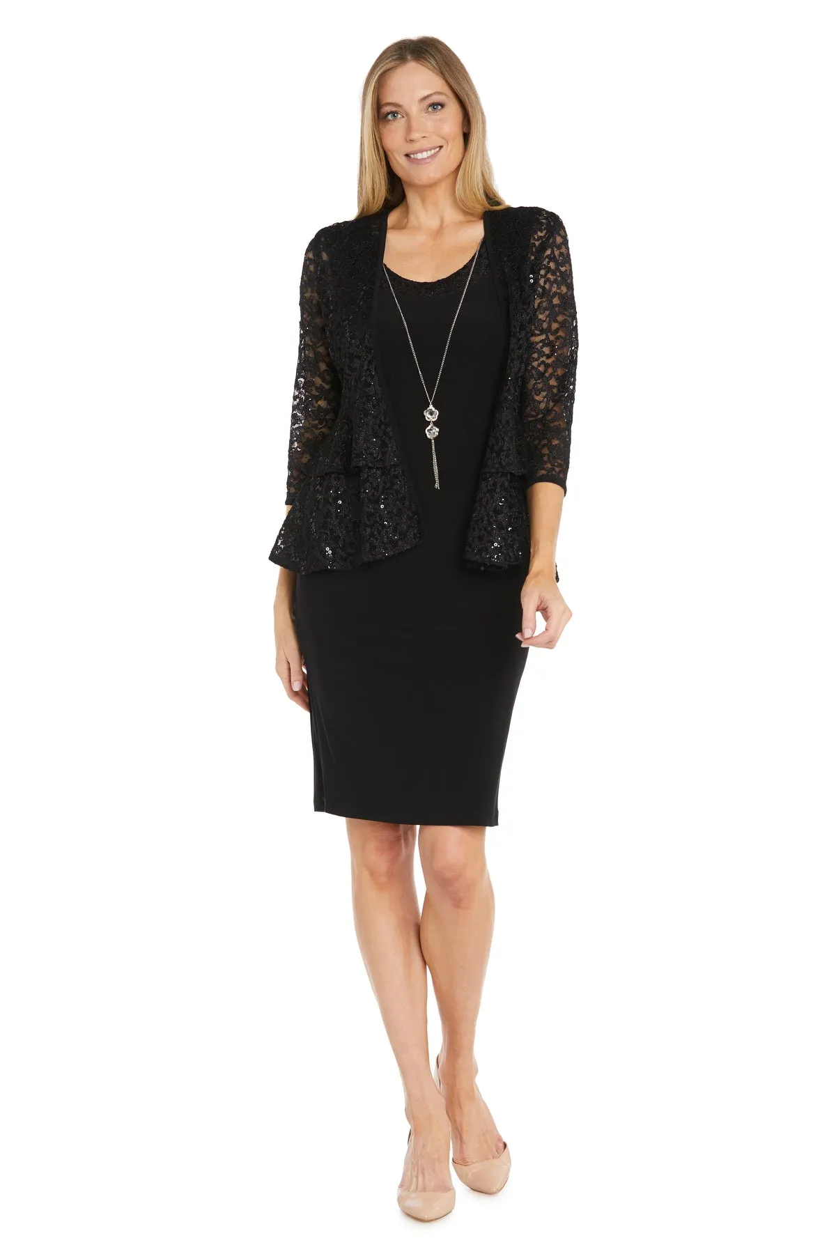 Double Tiered Lace Sequin Jacket Dress sold by R&M Richards