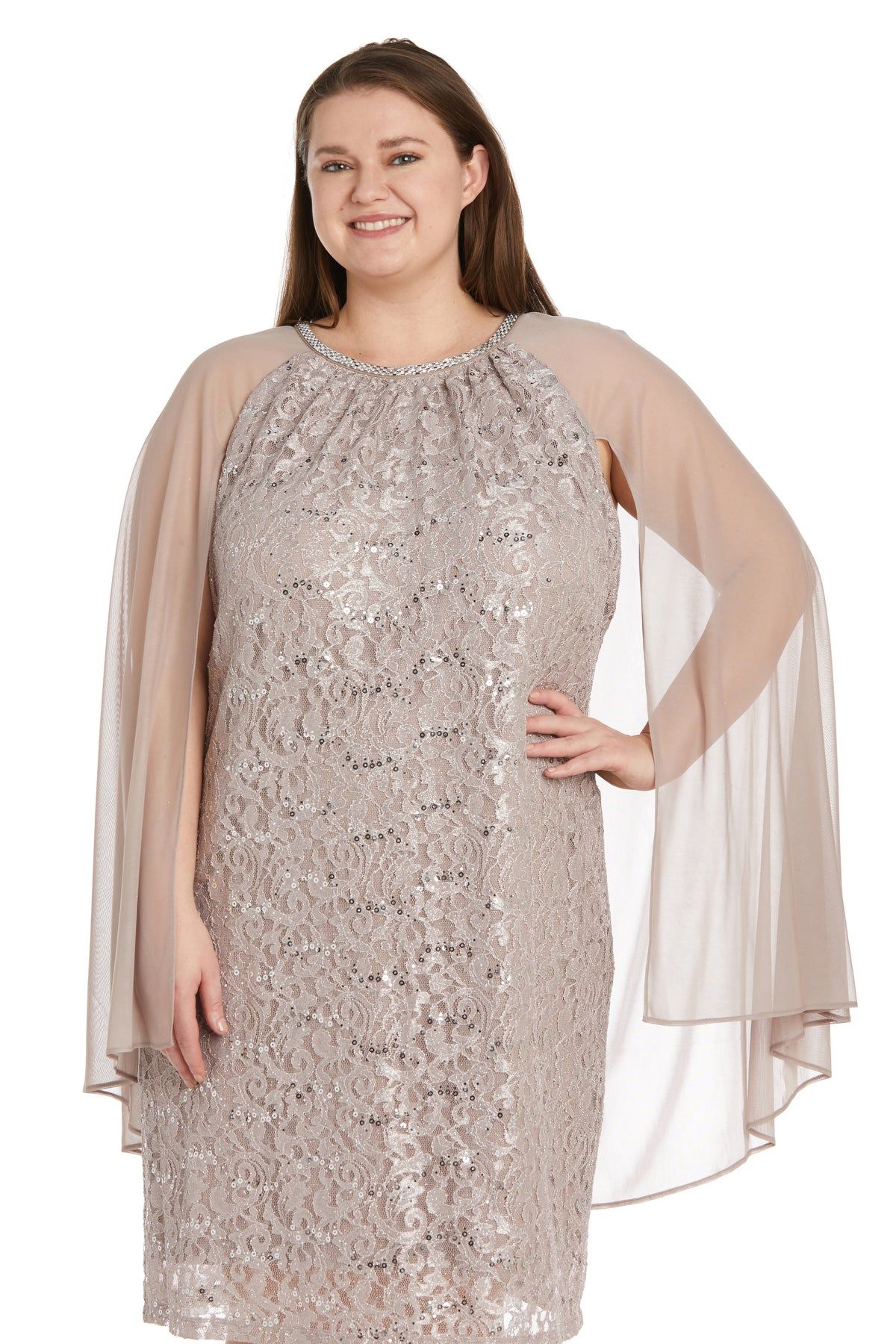 Glitter Lace Cape Cocktail Dress - Plus sold by R&M Richards product image thumbnail 3