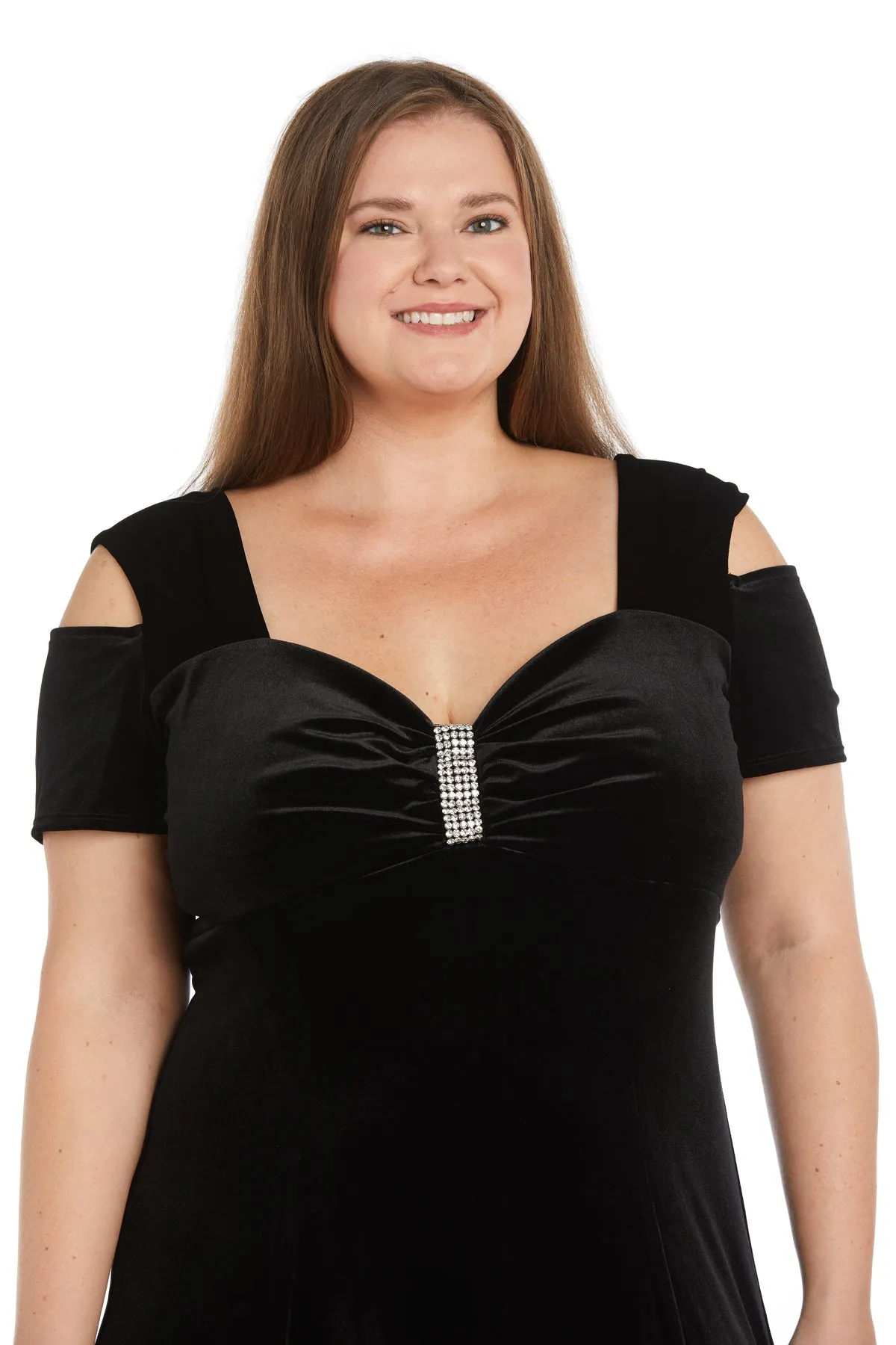 Long Velvet Off The Shoulder Dress With Rhinestone Detailing - Plus sold by R&M Richards product image thumbnail 3