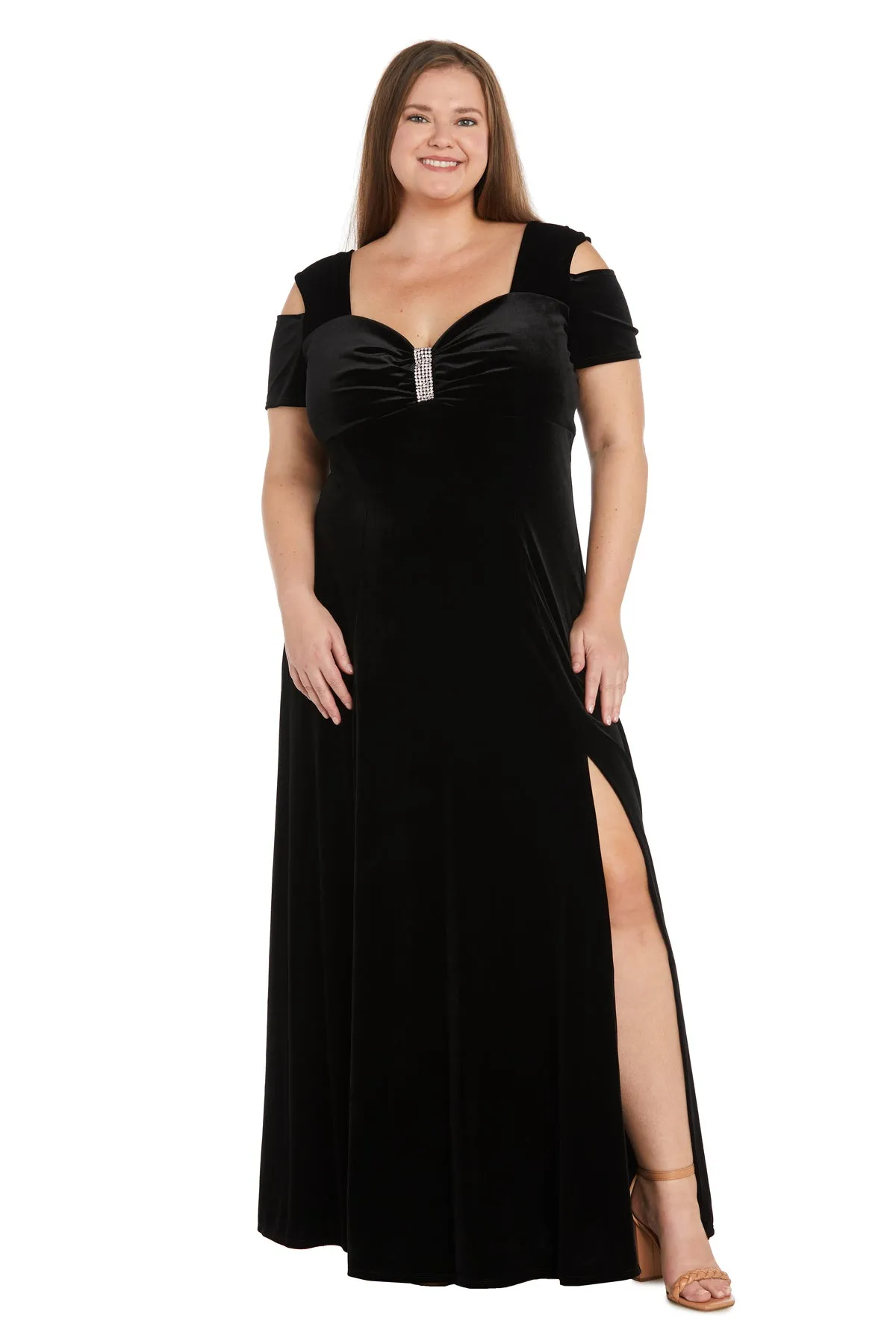Long Velvet Off The Shoulder Dress With Rhinestone Detailing - Plus sold by R&M Richards