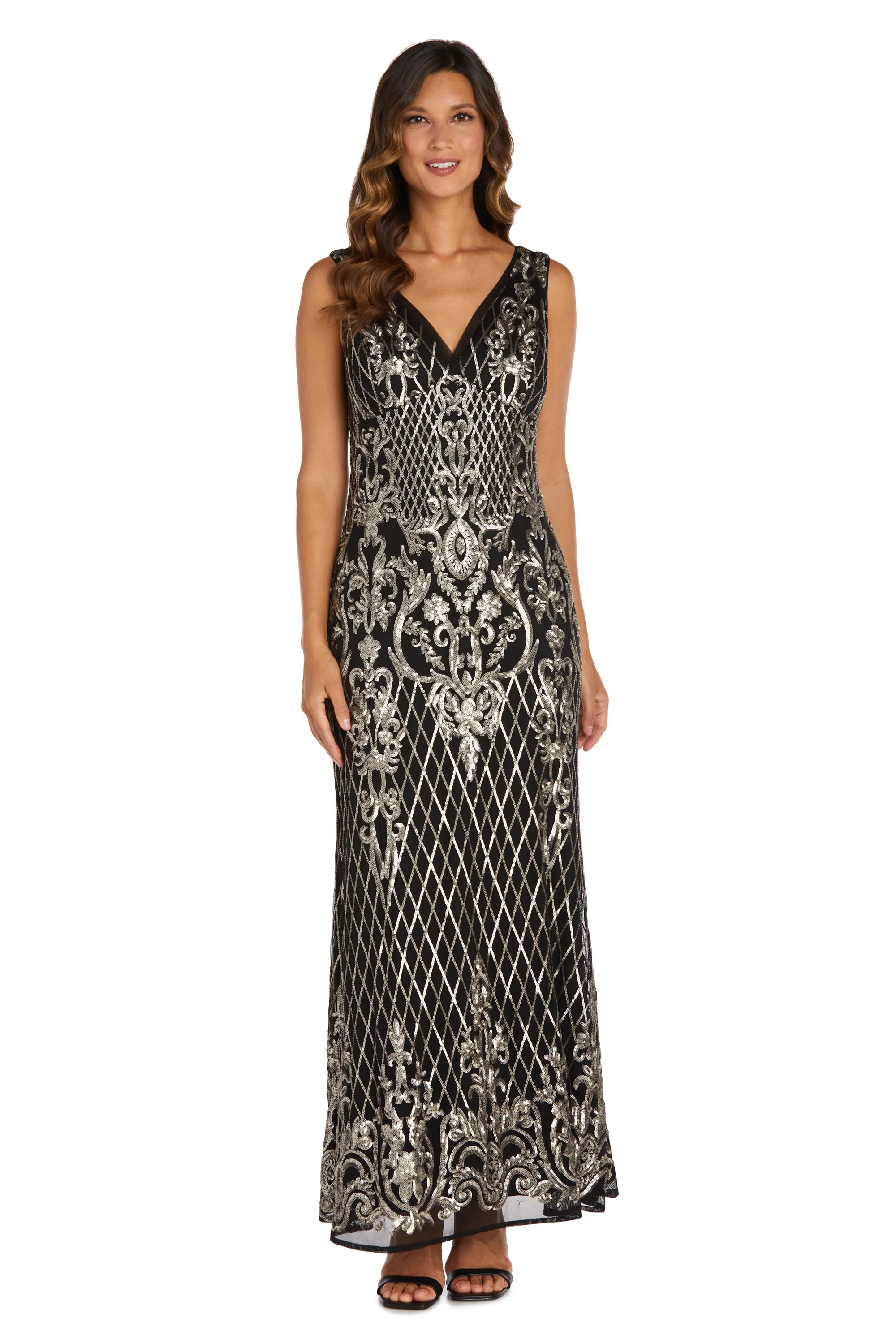 Sequined Maxi Gown with V-Neck and Fitted Silhouette sold by R&M Richards