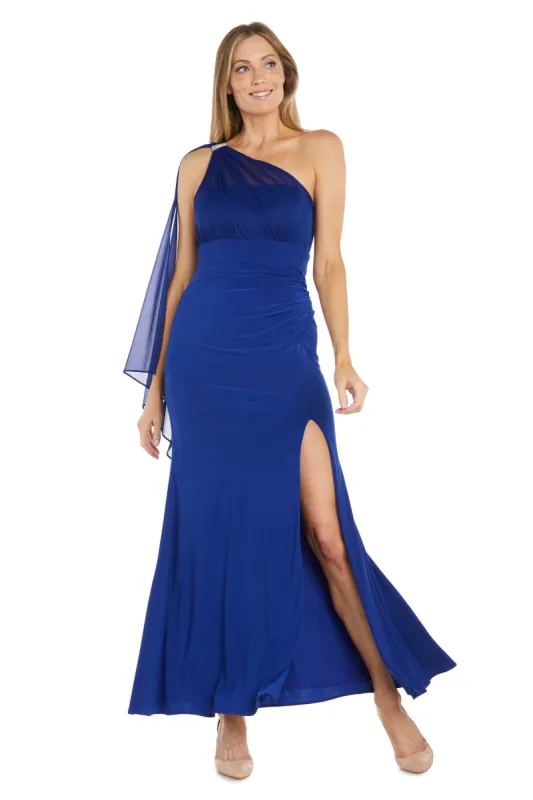 One Shoulder Cape Gown with Rhinestone Detailing sold by R&M Richards