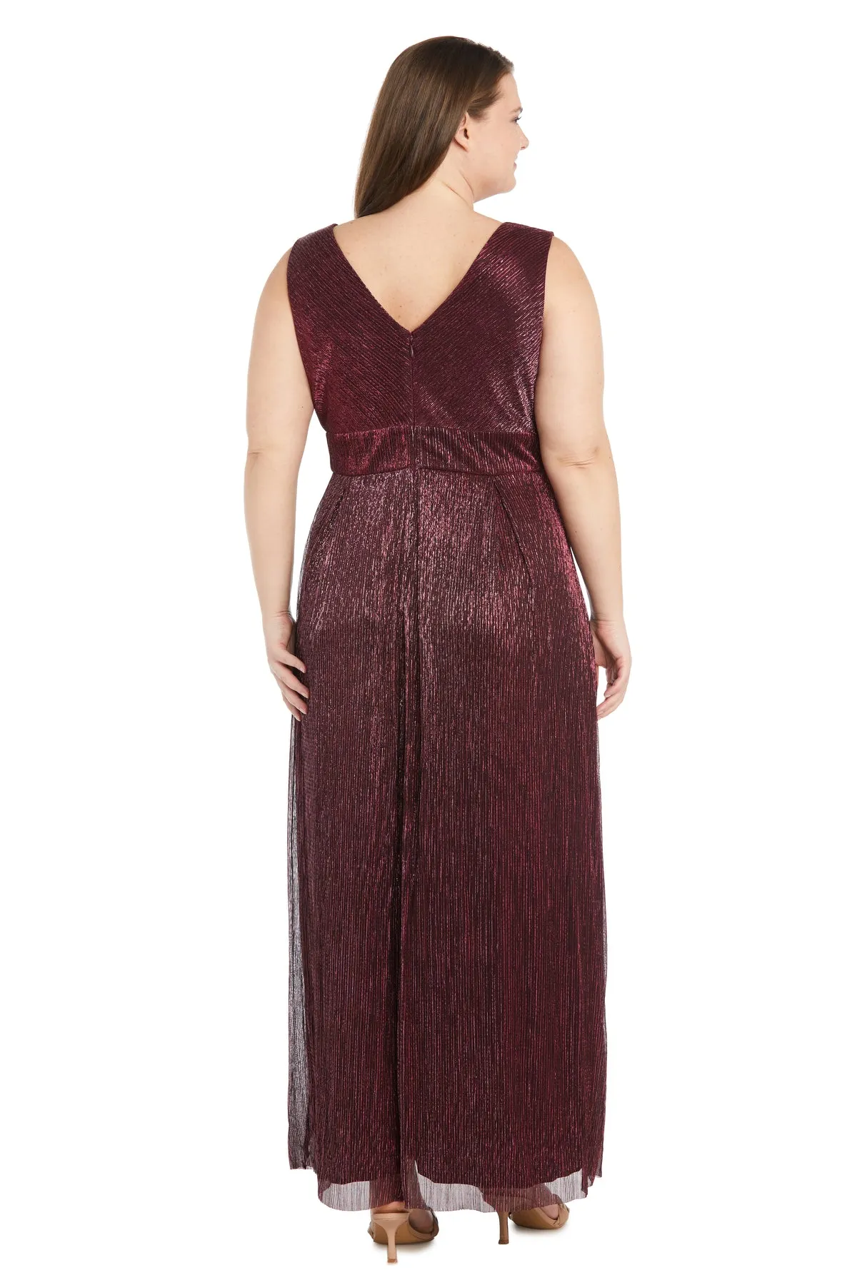 Long Crinkle Pleated Sleeveless Dress with Rhinestone Trio Waistband - Plus sold by R&M Richards product image thumbnail 2