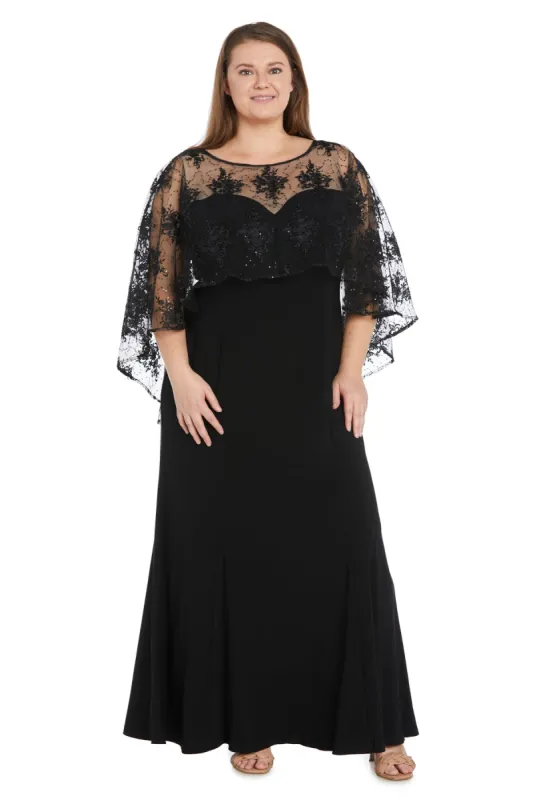 Long Dress with Sheer Illusion Embellished Capelet - Plus sold by R&M Richards