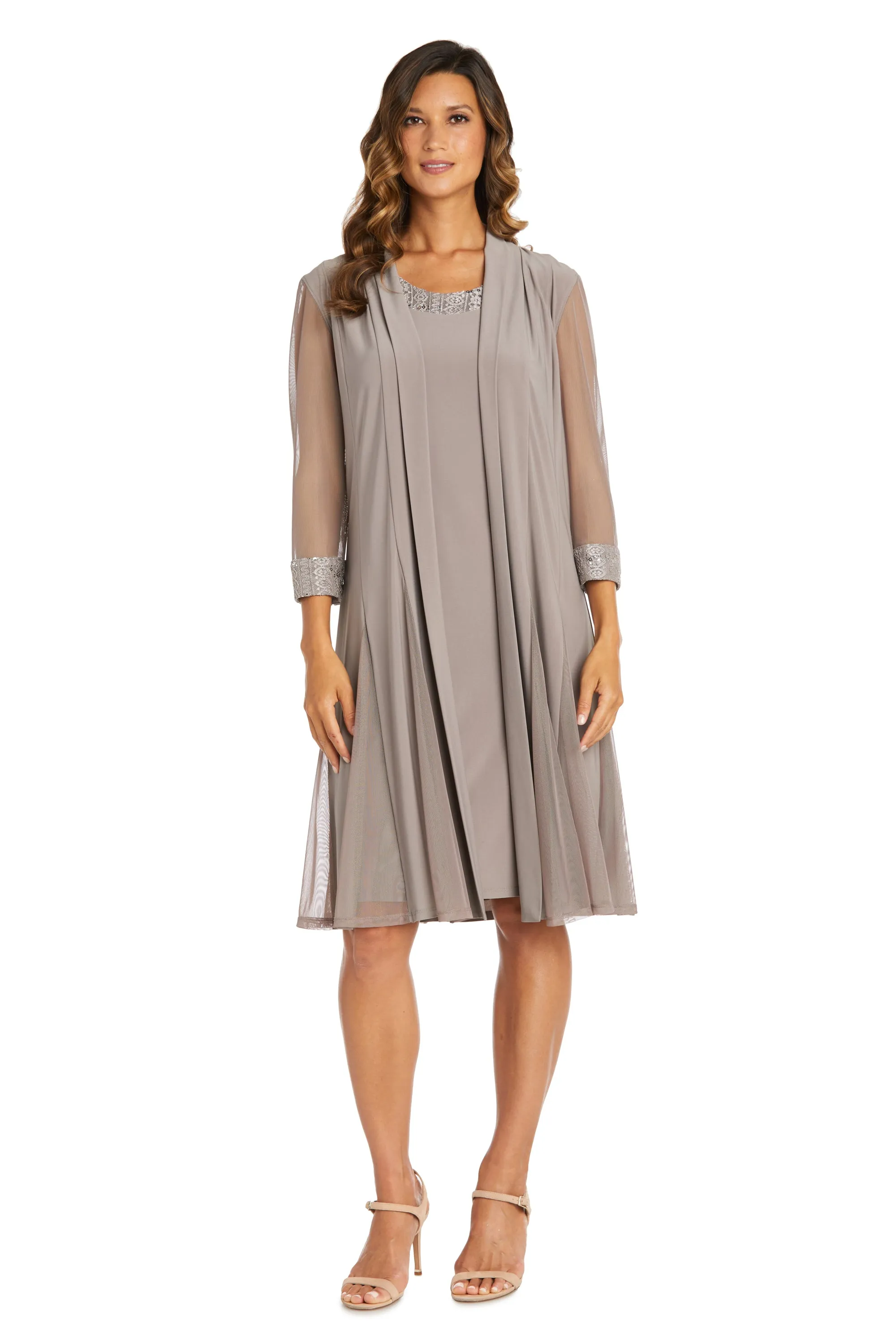 Shift Dress with Embellished Neckline and Sheer Jacket - Petite sold by R&M Richards