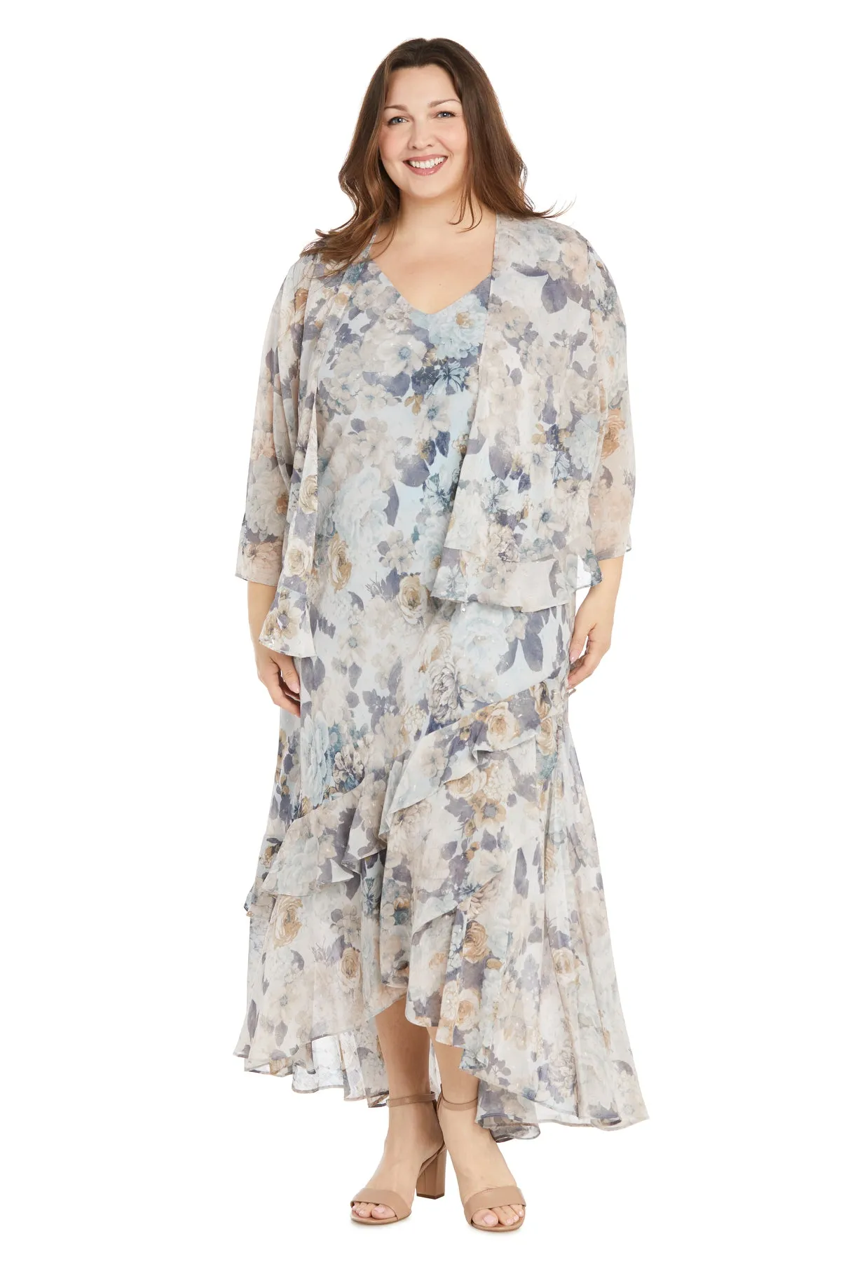 High Low Floral Chiffon Jacket Dress - Plus sold by R&M Richards