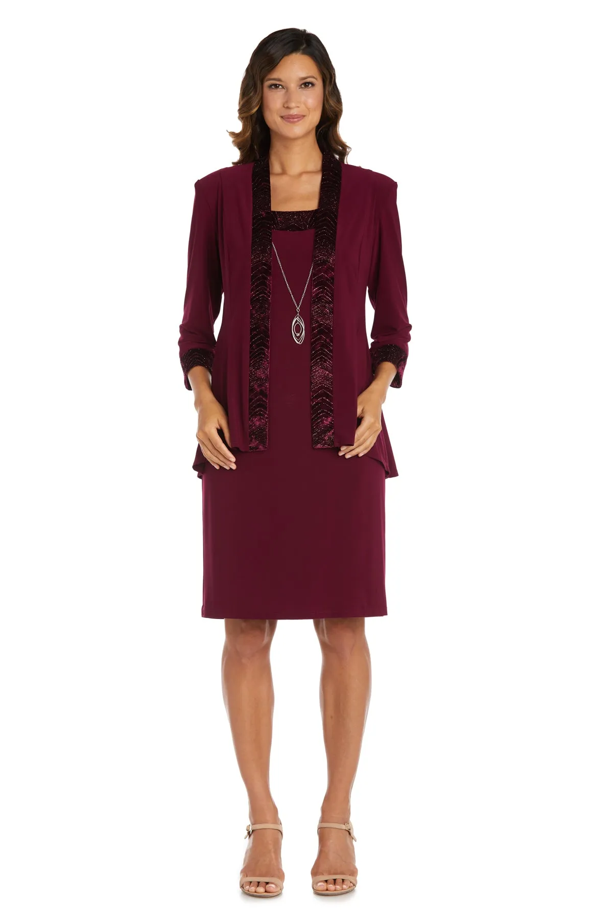 Two-Piece Banded Glitter Velvet Jacket and Dress Set sold by R&M Richards
