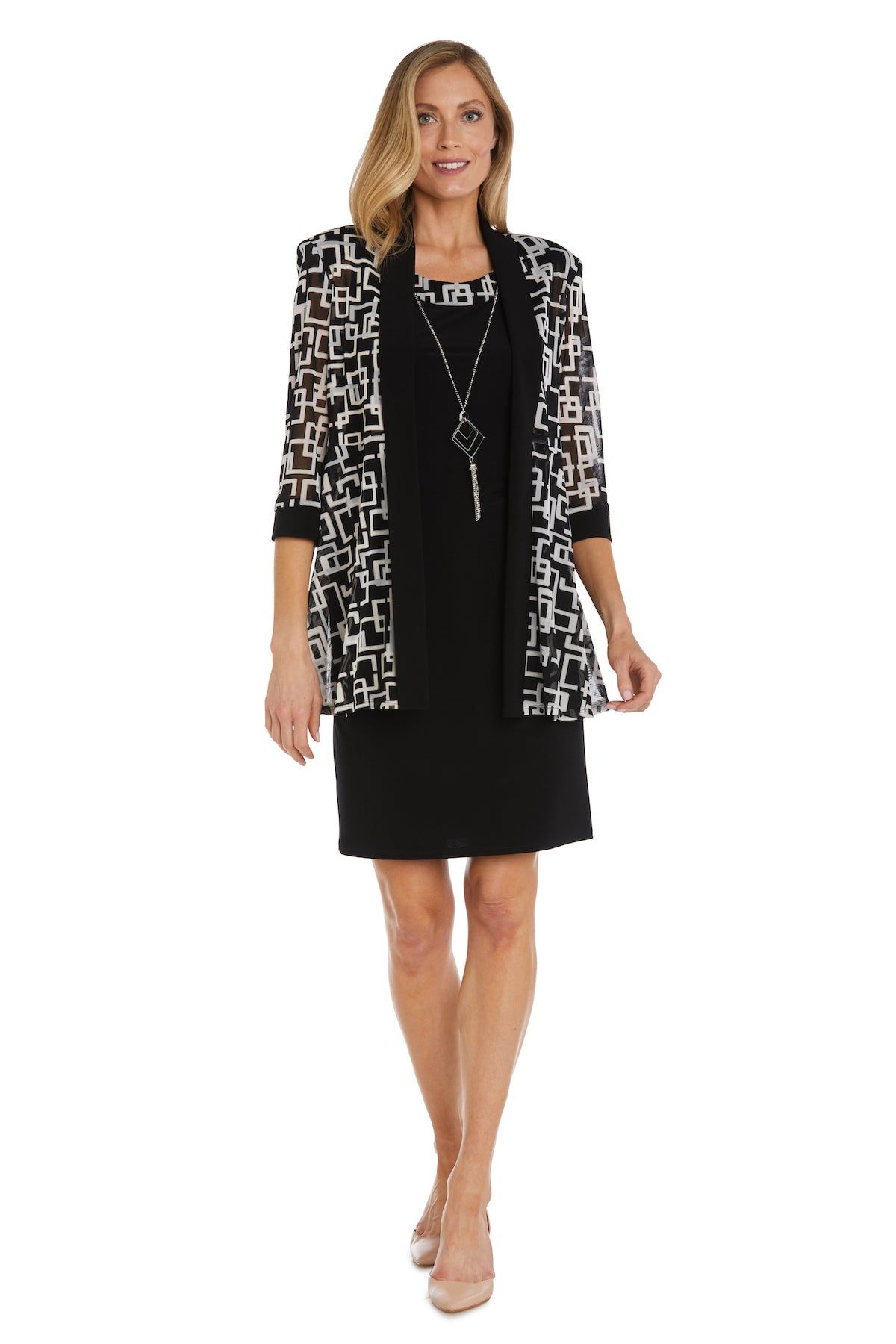 Geometric Pattern Puff Print Jacket Dress - Petite sold by R&M Richards