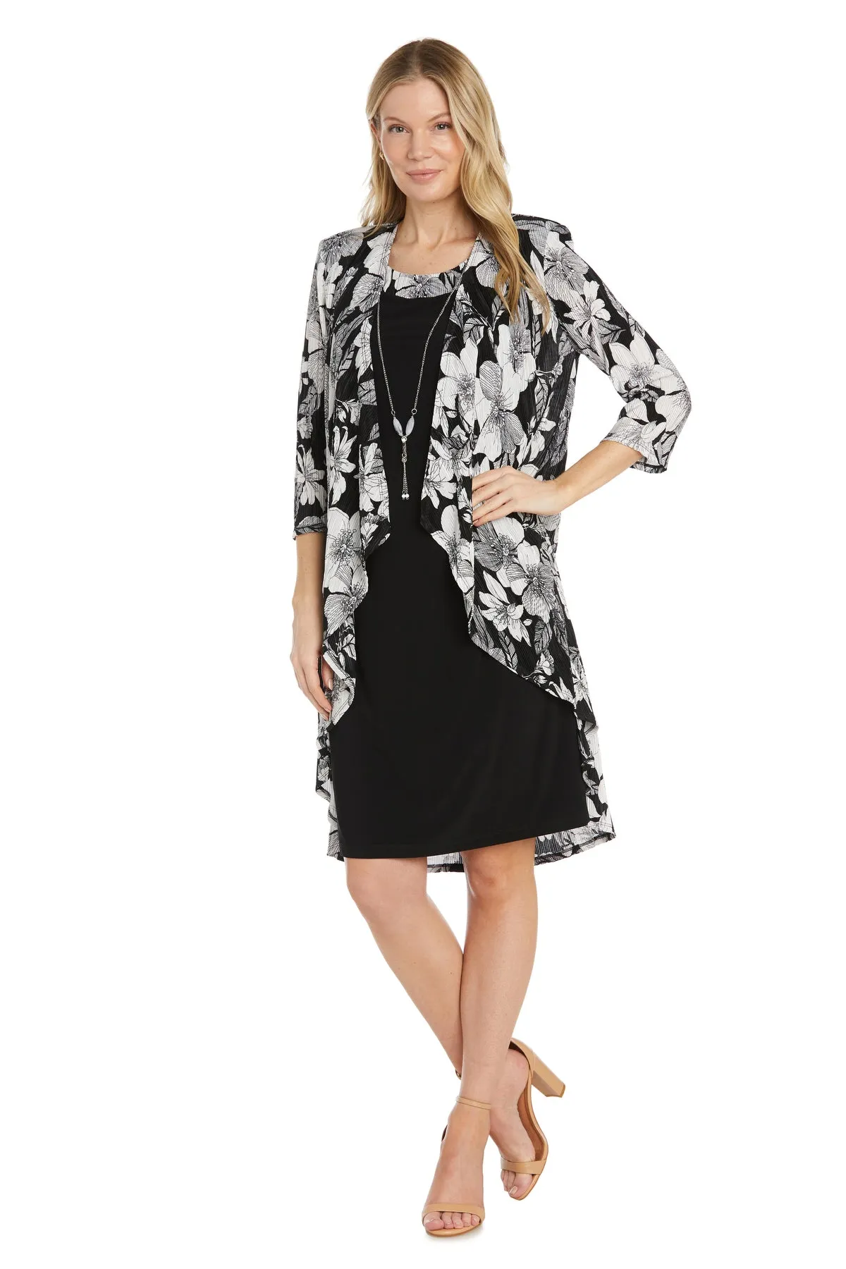 Black and White Floral Printed Daytime Jacket Dress - Petite sold by R&M Richards