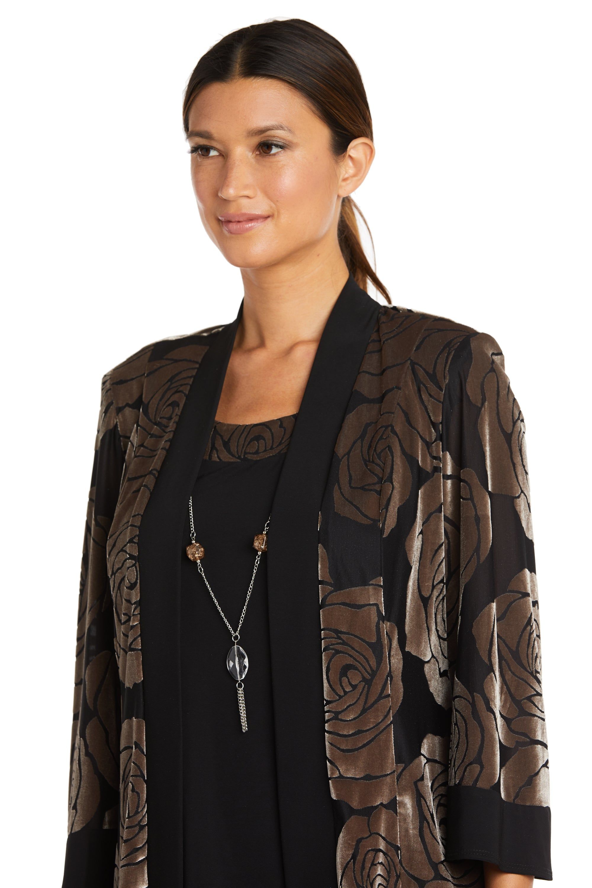 Three-Piece Power Mesh Velvet Jacket and Pant Set with Attached Necklace sold by R&M Richards product image thumbnail 5